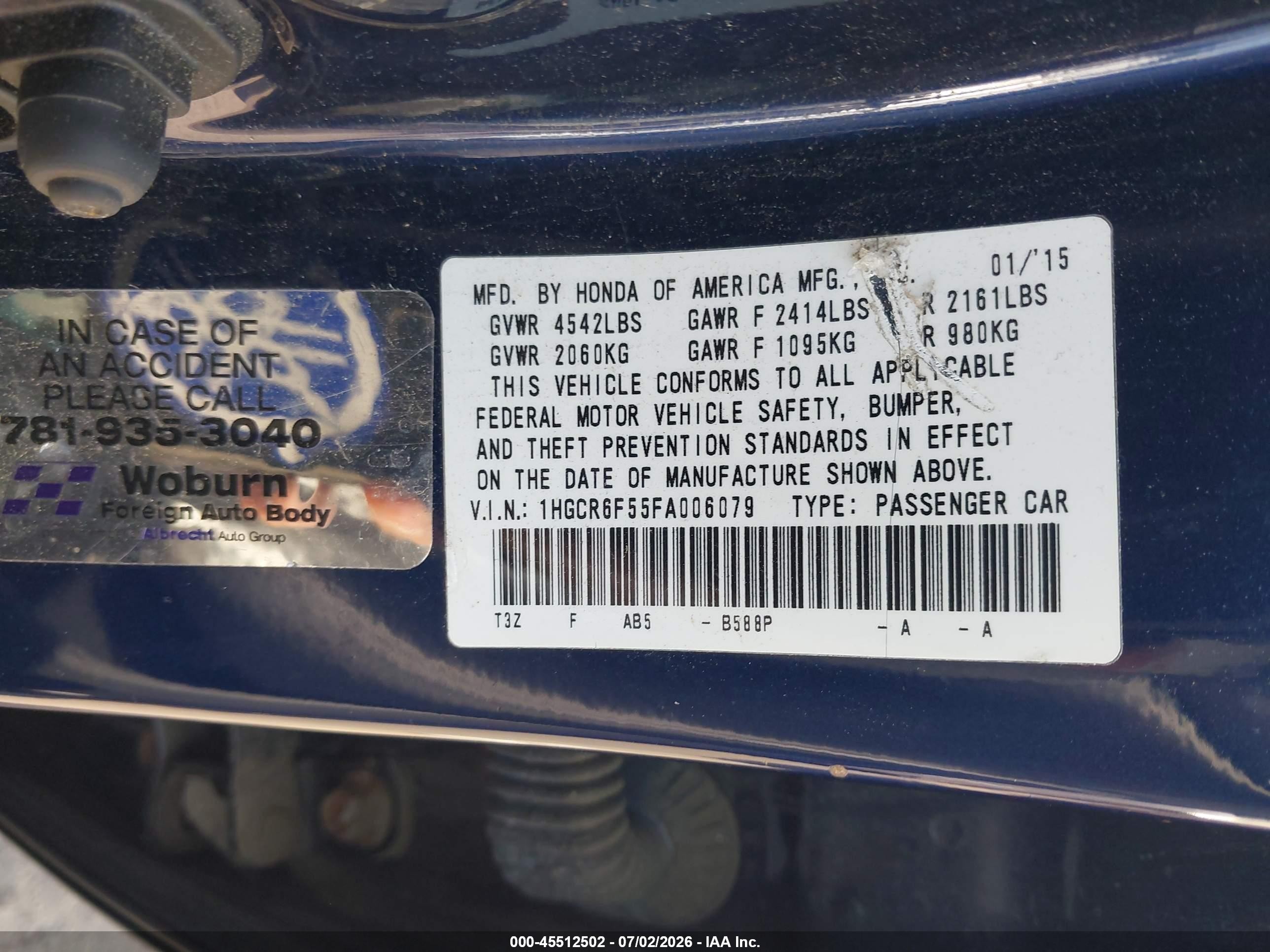 2015 Honda Accord Hybrid Ex-l Blue vin: 1HGCR6F55FA006079
