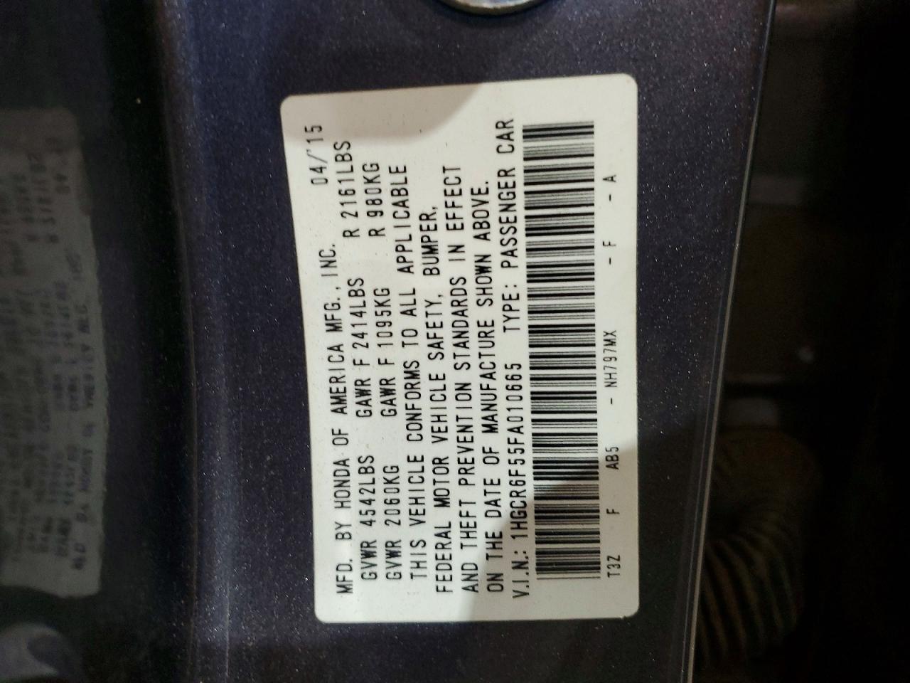2015 Honda Accord Hybrid Exl Charcoal vin: 1HGCR6F55FA010665