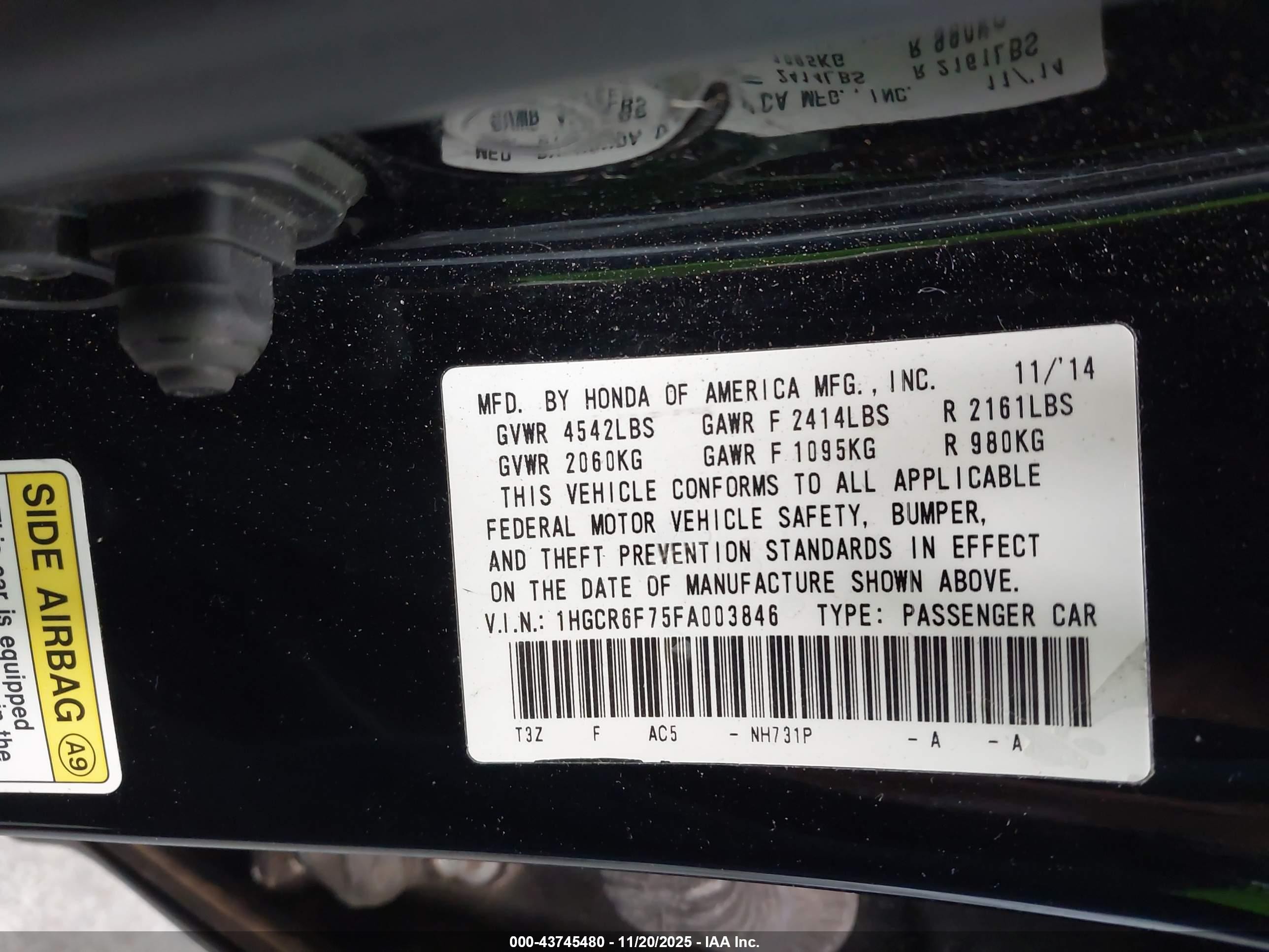 2015 Honda Accord Hybrid Touring Black vin: 1HGCR6F75FA003846