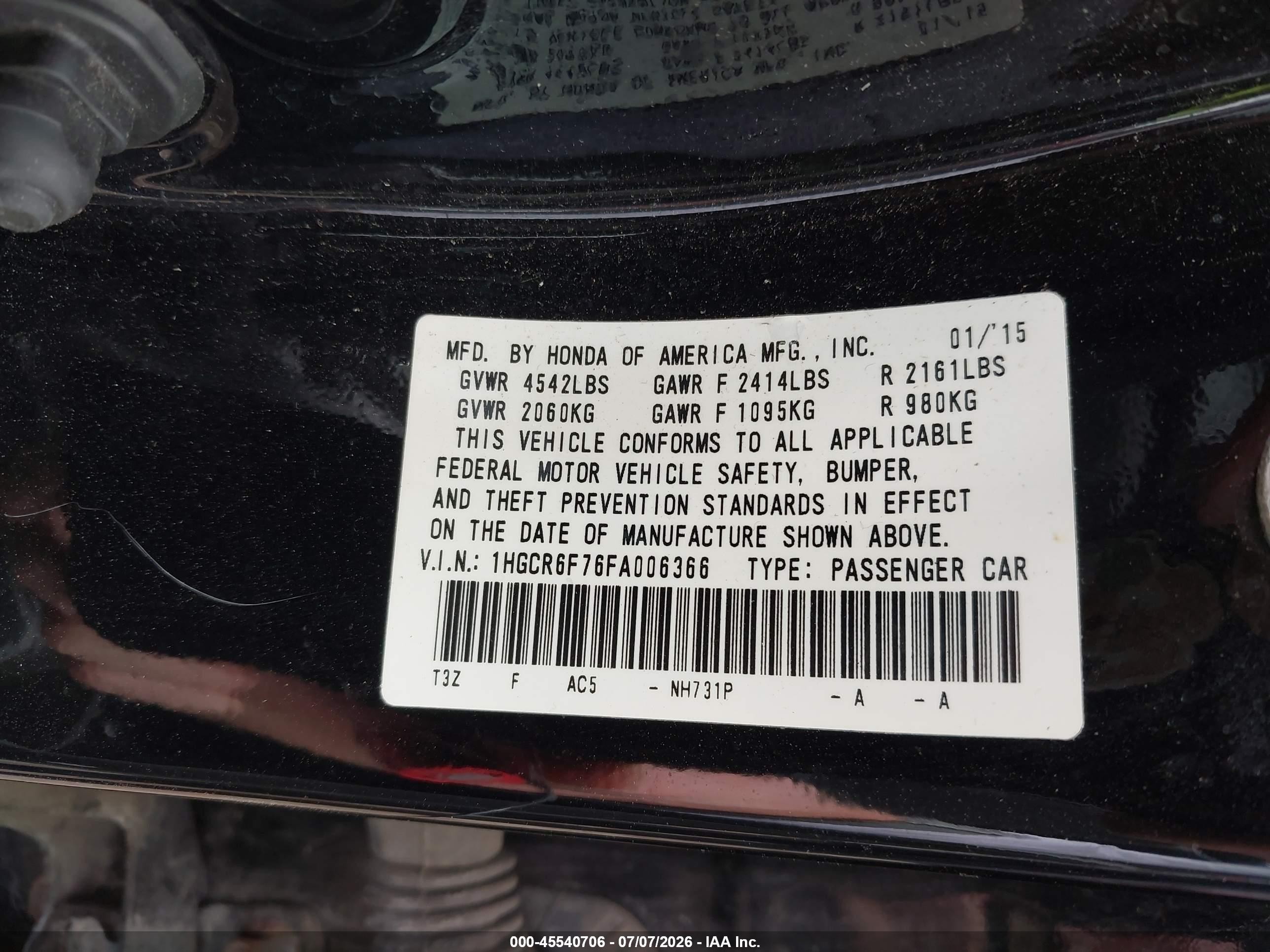 2015 Honda Accord Hybrid Touring Black vin: 1HGCR6F76FA006366