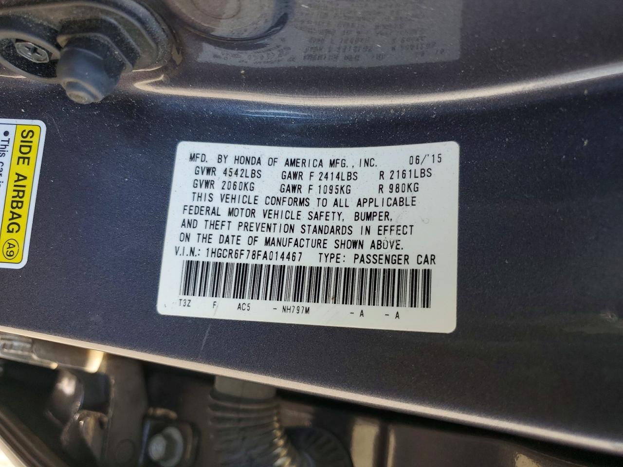 2015 Honda Accord Touring Hybrid Gray vin: 1HGCR6F78FA014467