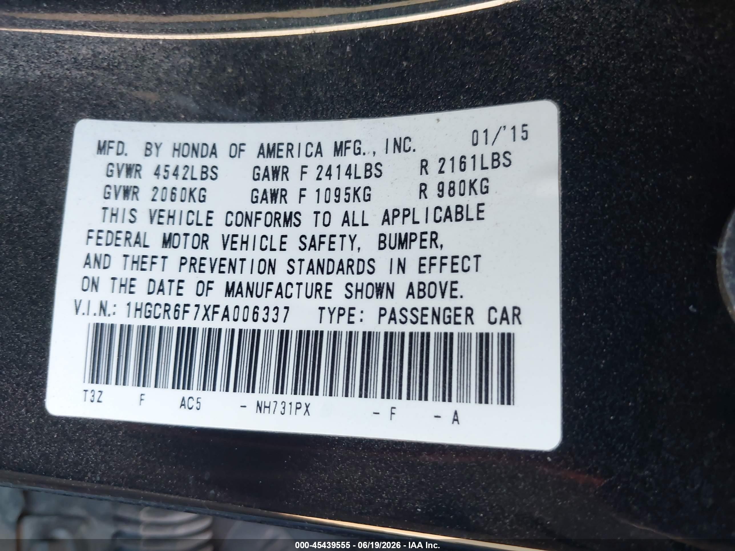 2015 Honda Accord Hybrid Touring Black vin: 1HGCR6F7XFA006337