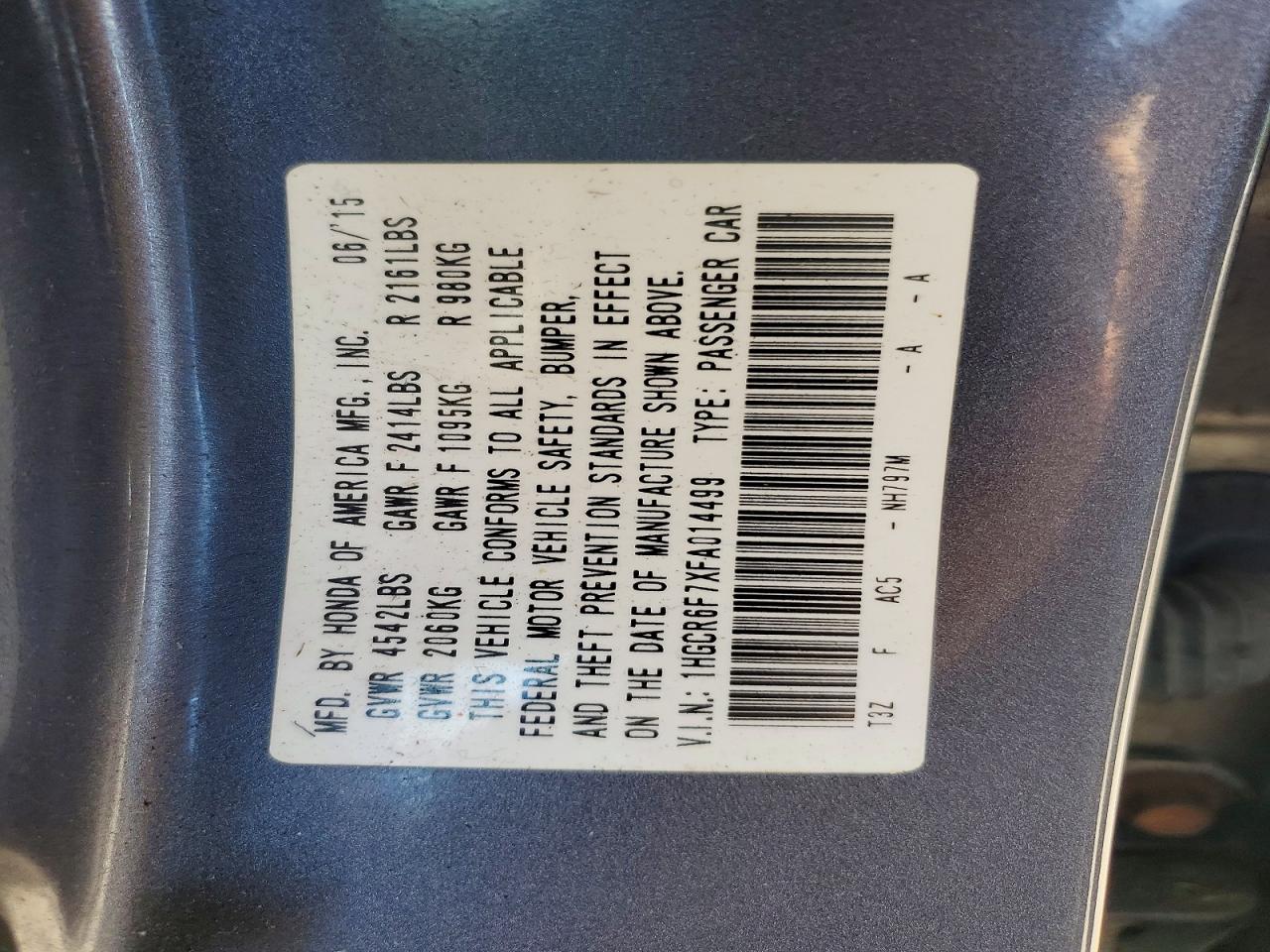 2015 Honda Accord Touring Hybrid Gray vin: 1HGCR6F7XFA014499