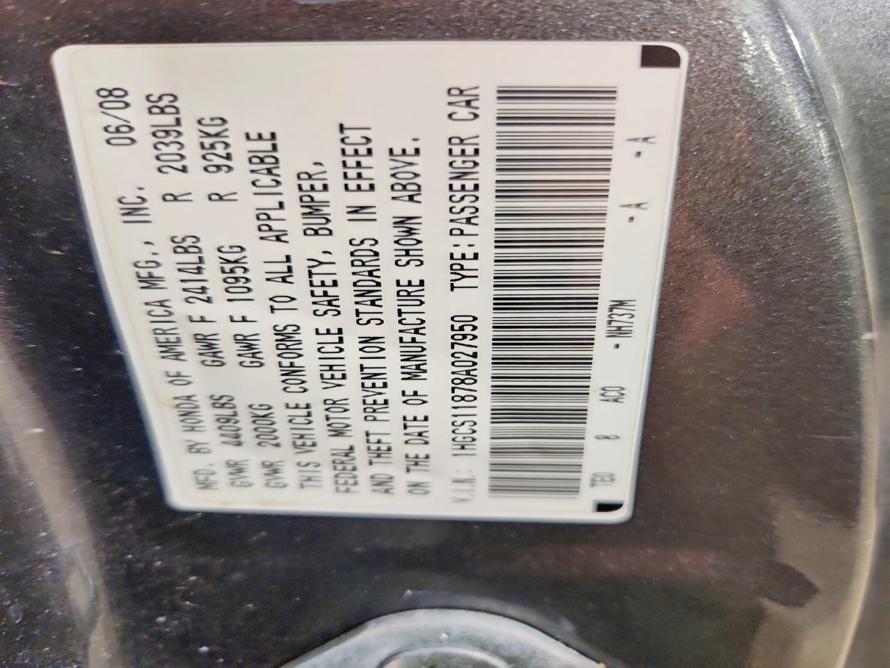 2008 Honda Accord Exl Gray vin: 1HGCS11878A027950