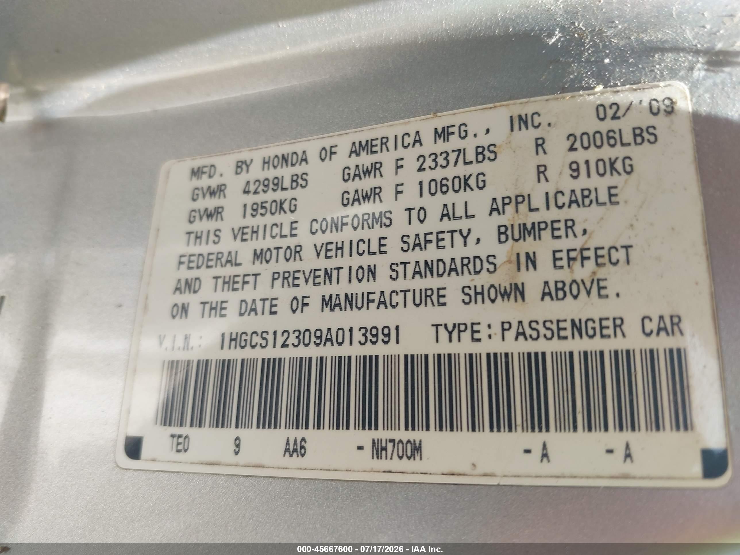 2009 Honda Accord 2.4 Lx-s Silver vin: 1HGCS12309A013991