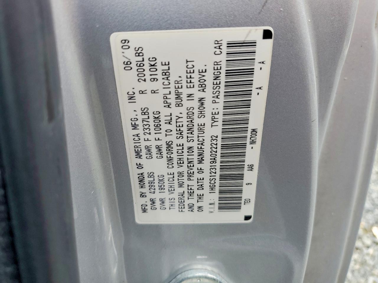 2009 Honda Accord Lx Silver vin: 1HGCS12319A022232