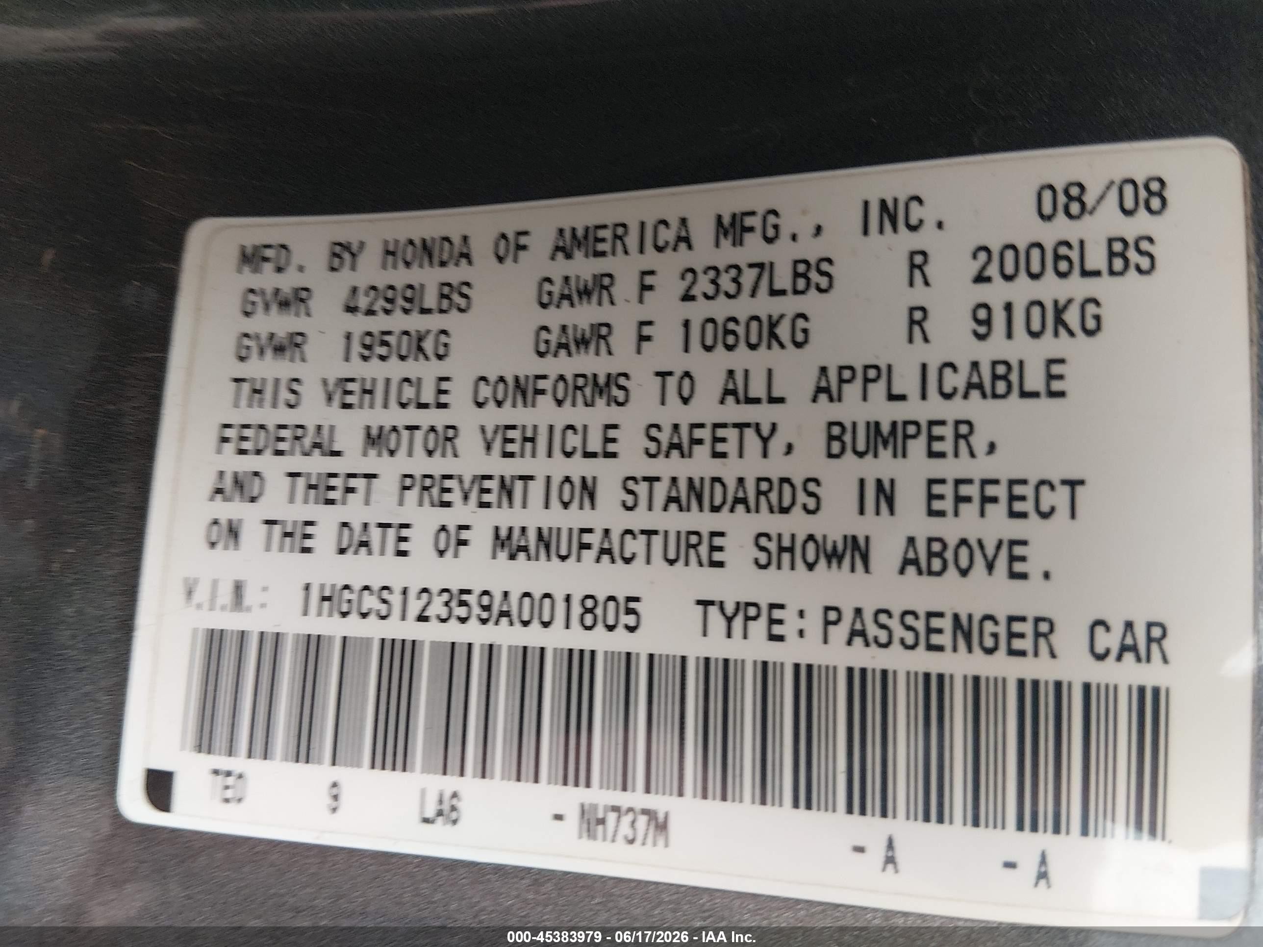2009 Honda Accord 2.4 Lx-s Gray vin: 1HGCS12359A001805