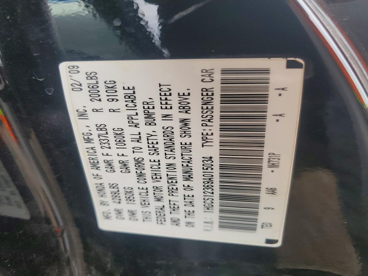 2009 Honda Accord Lx Black vin: 1HGCS12369A015034