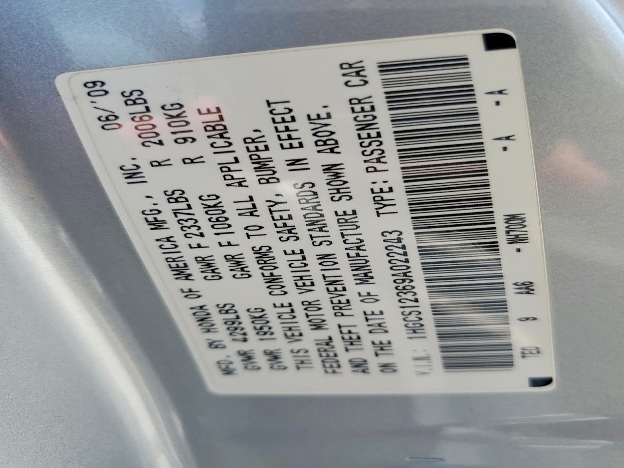 2009 Honda Accord Lx Silver vin: 1HGCS12369A022243