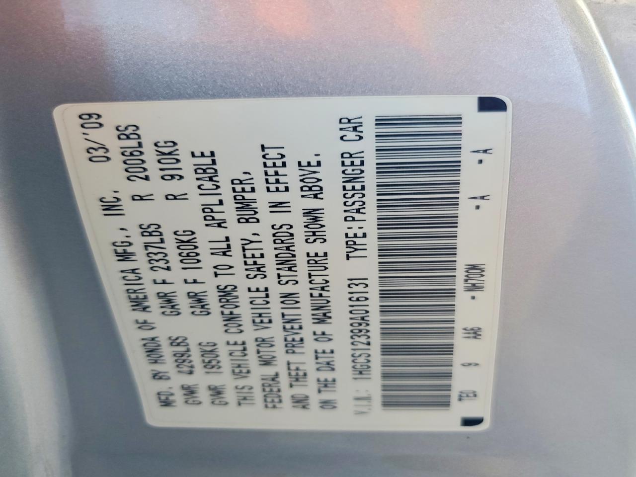 2009 Honda Accord Lx Silver vin: 1HGCS12399A016131