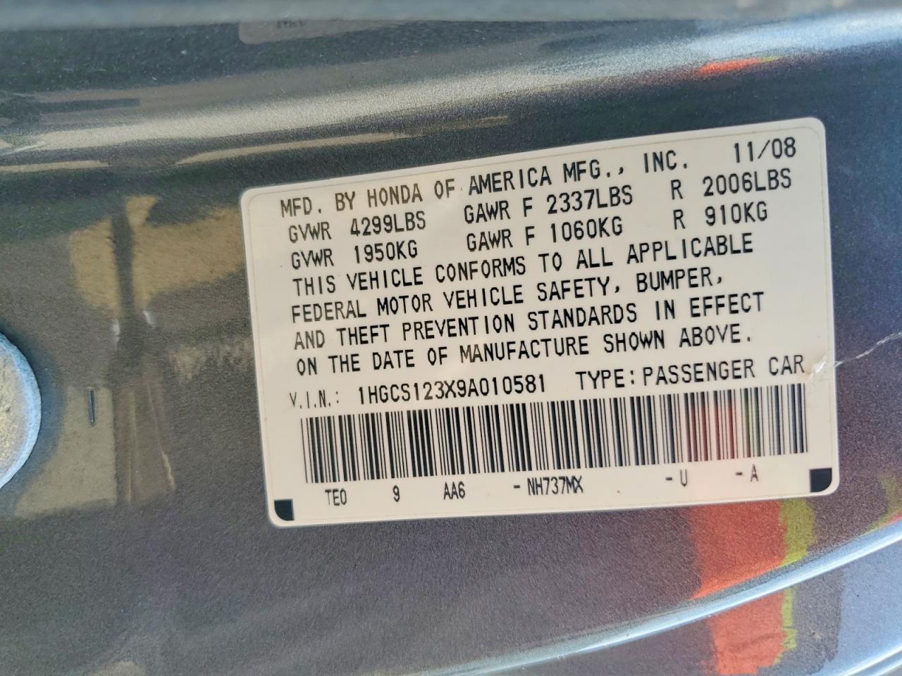 2009 Honda Accord Lx Gray vin: 1HGCS123X9A010581