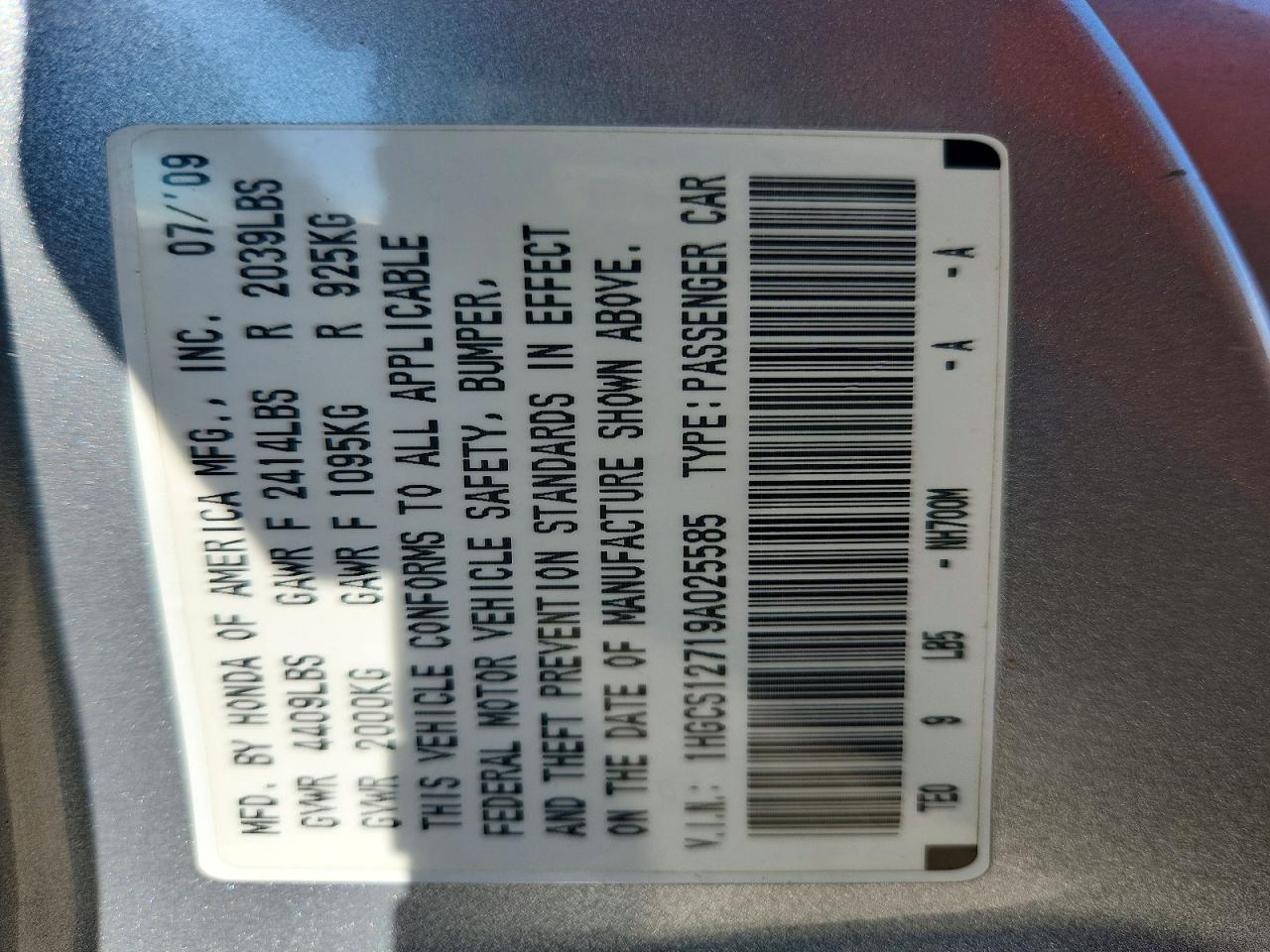 2009 Honda Accord Ex Silver vin: 1HGCS12719A025585