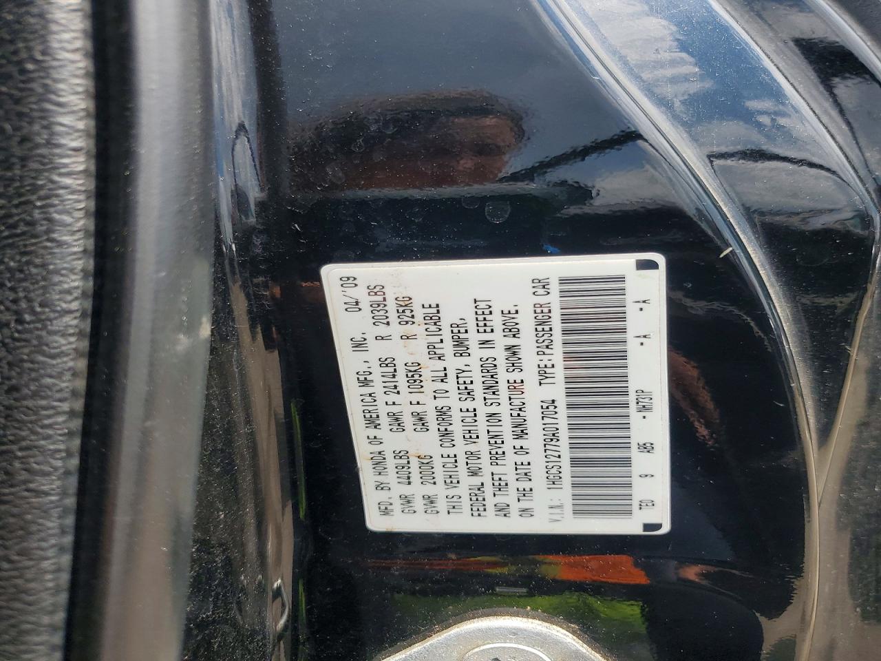2009 Honda Accord Ex Black vin: 1HGCS12779A017054