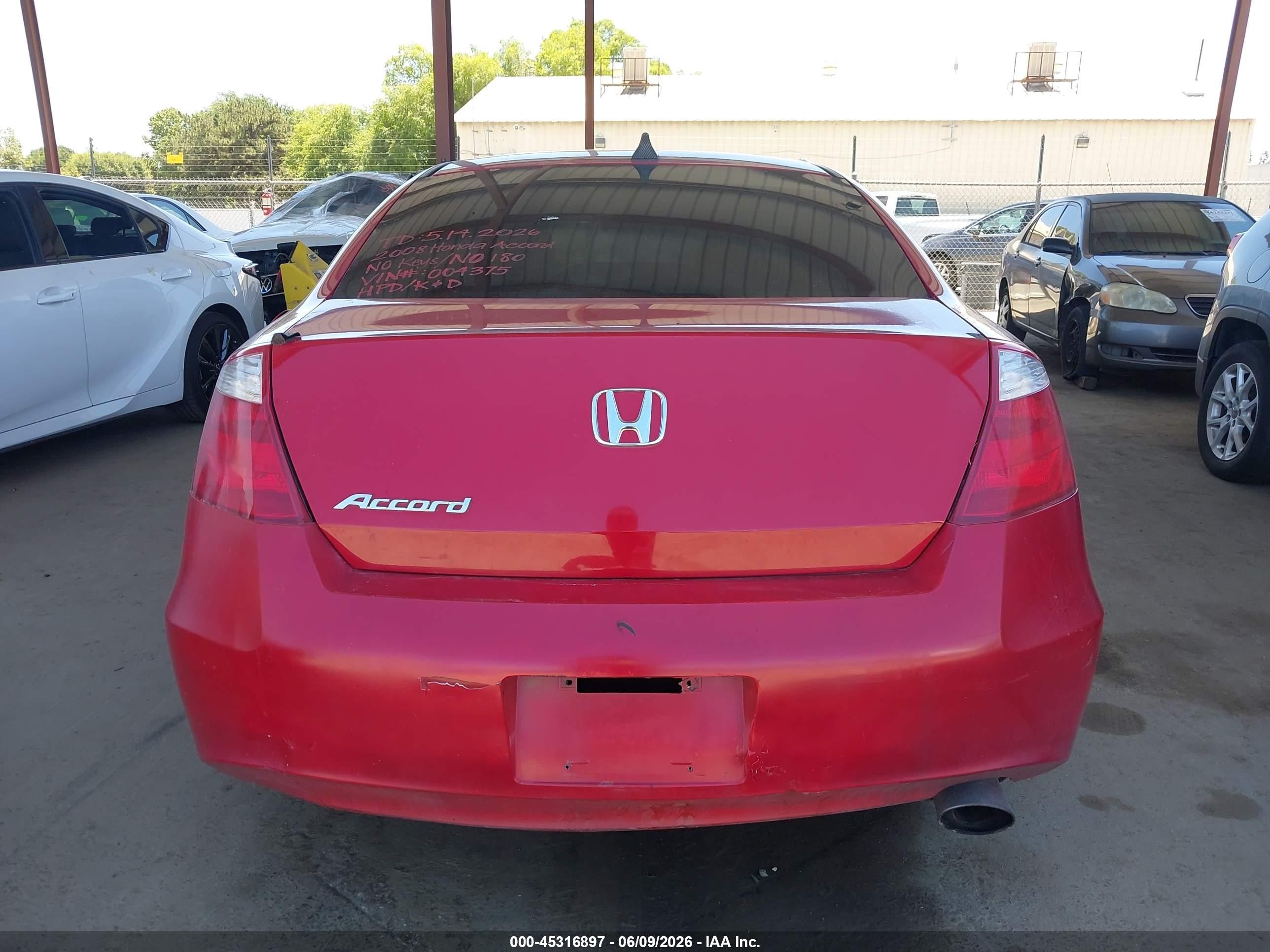2008 Honda Accord 2.4 Ex Red vin: 1HGCS12788A004375