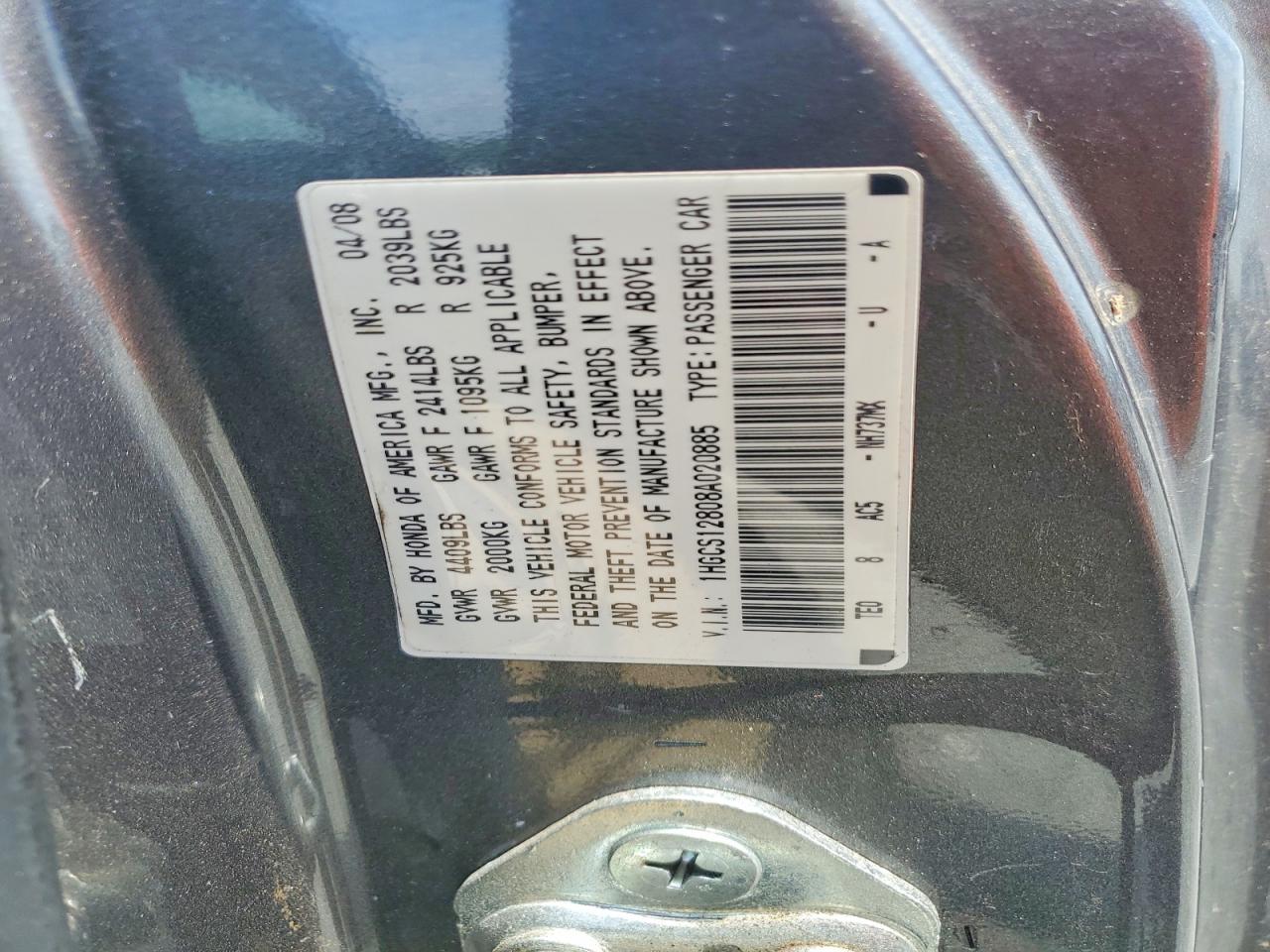 2008 Honda Accord Exl Gray vin: 1HGCS12808A020885