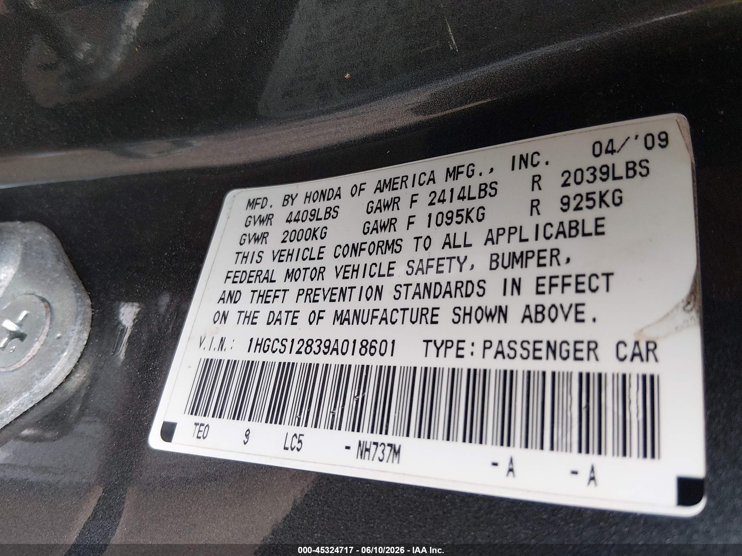 2009 Honda Accord 2.4 Ex-l Gray vin: 1HGCS12839A018601