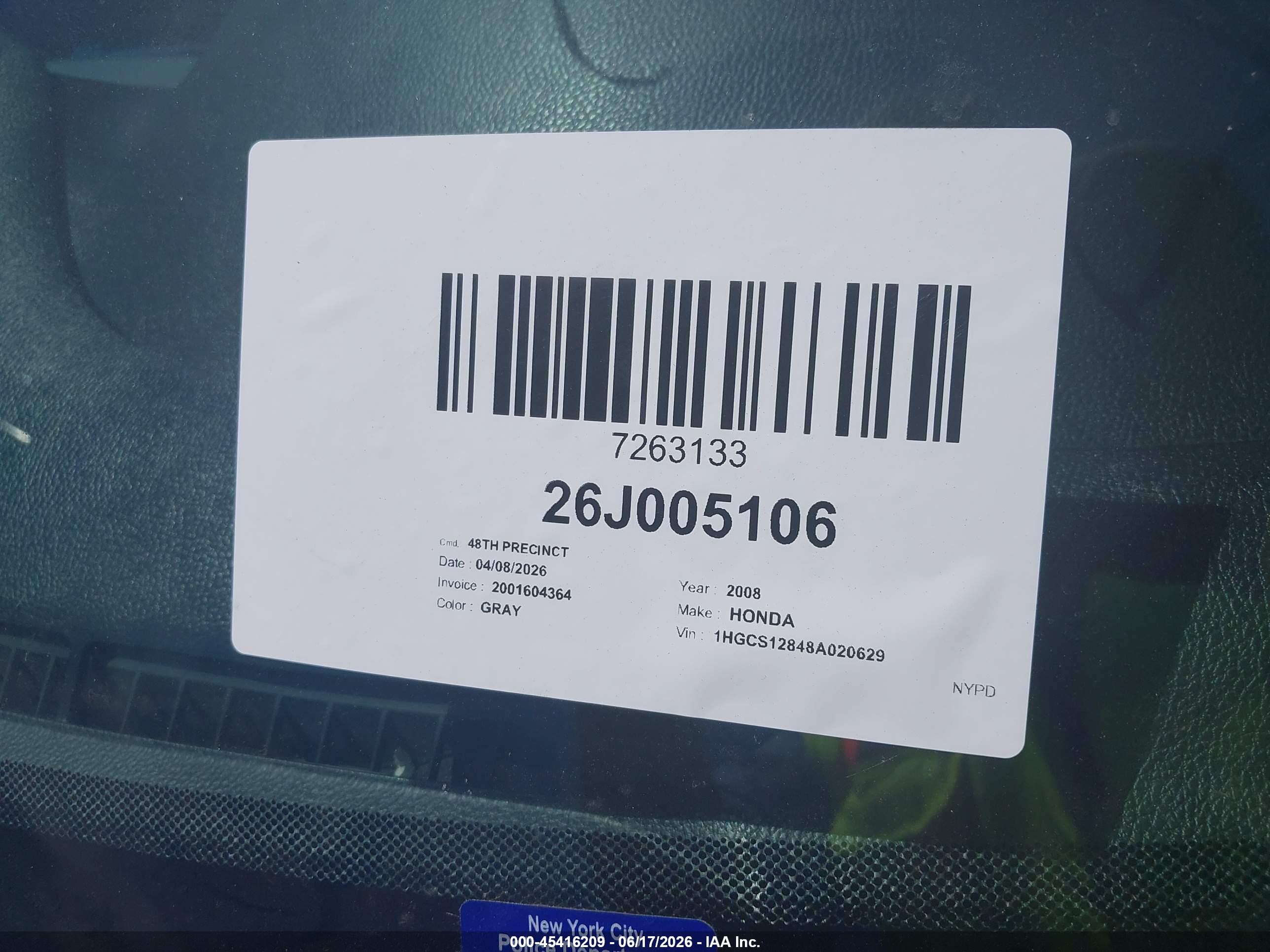 2008 Honda Accord 2.4 Ex-l Gray vin: 1HGCS12848A020629