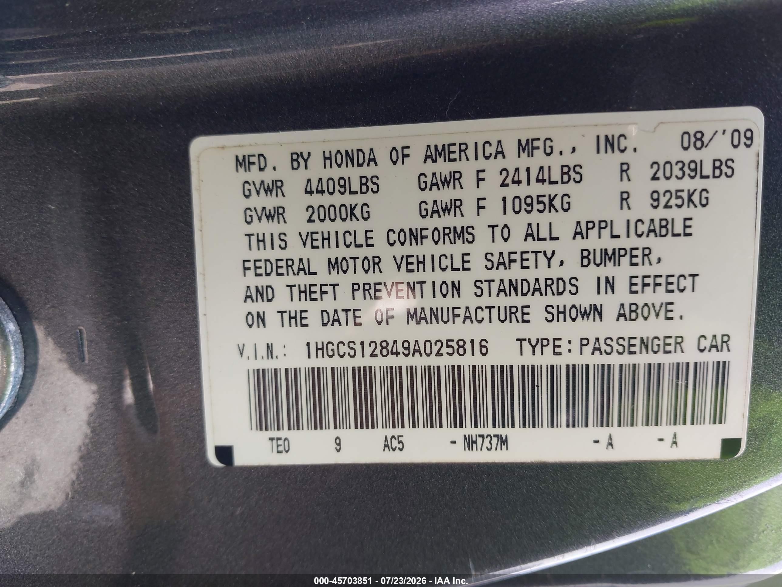 2009 Honda Accord 2.4 Ex-l Gray vin: 1HGCS12849A025816