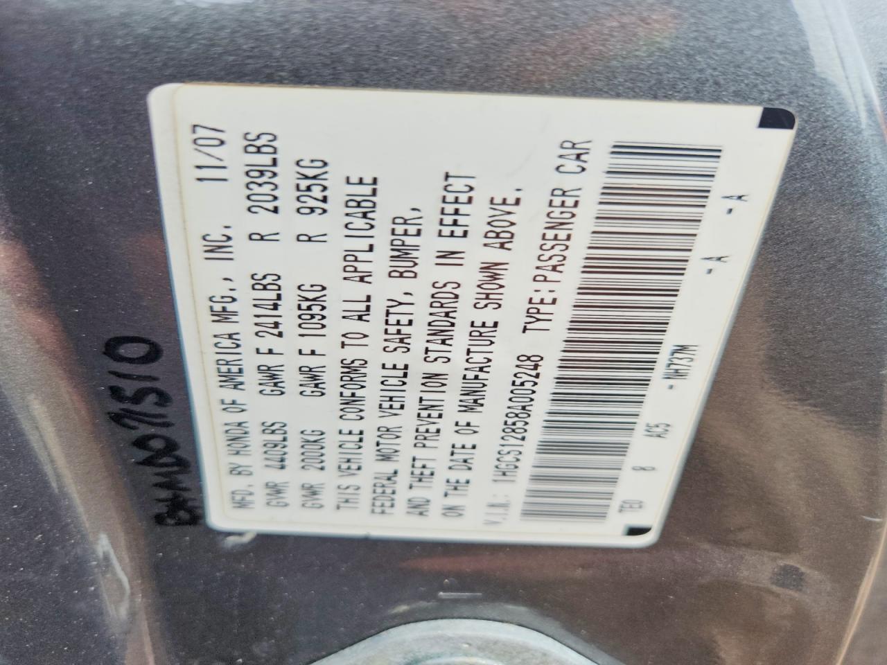2008 Honda Accord Exl Gray vin: 1HGCS12858A005248