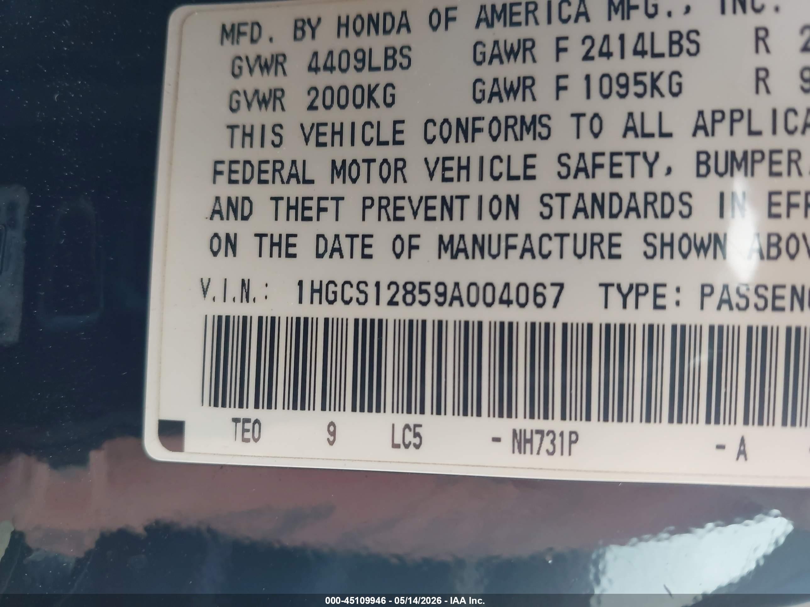 2009 Honda Accord 2.4 Ex-l Черный vin: 1HGCS12859A004067
