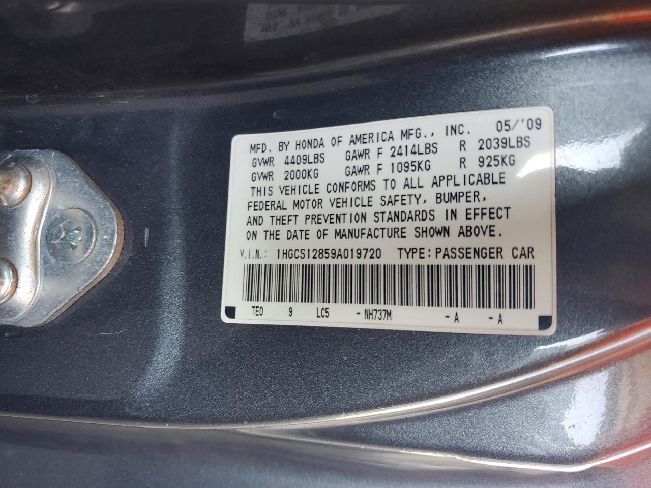 2009 Honda Accord Exl Gray vin: 1HGCS12859A019720