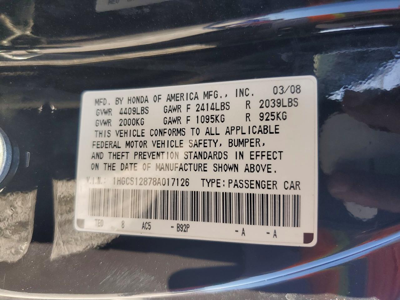 2008 Honda Accord Exl Black vin: 1HGCS12878A017126
