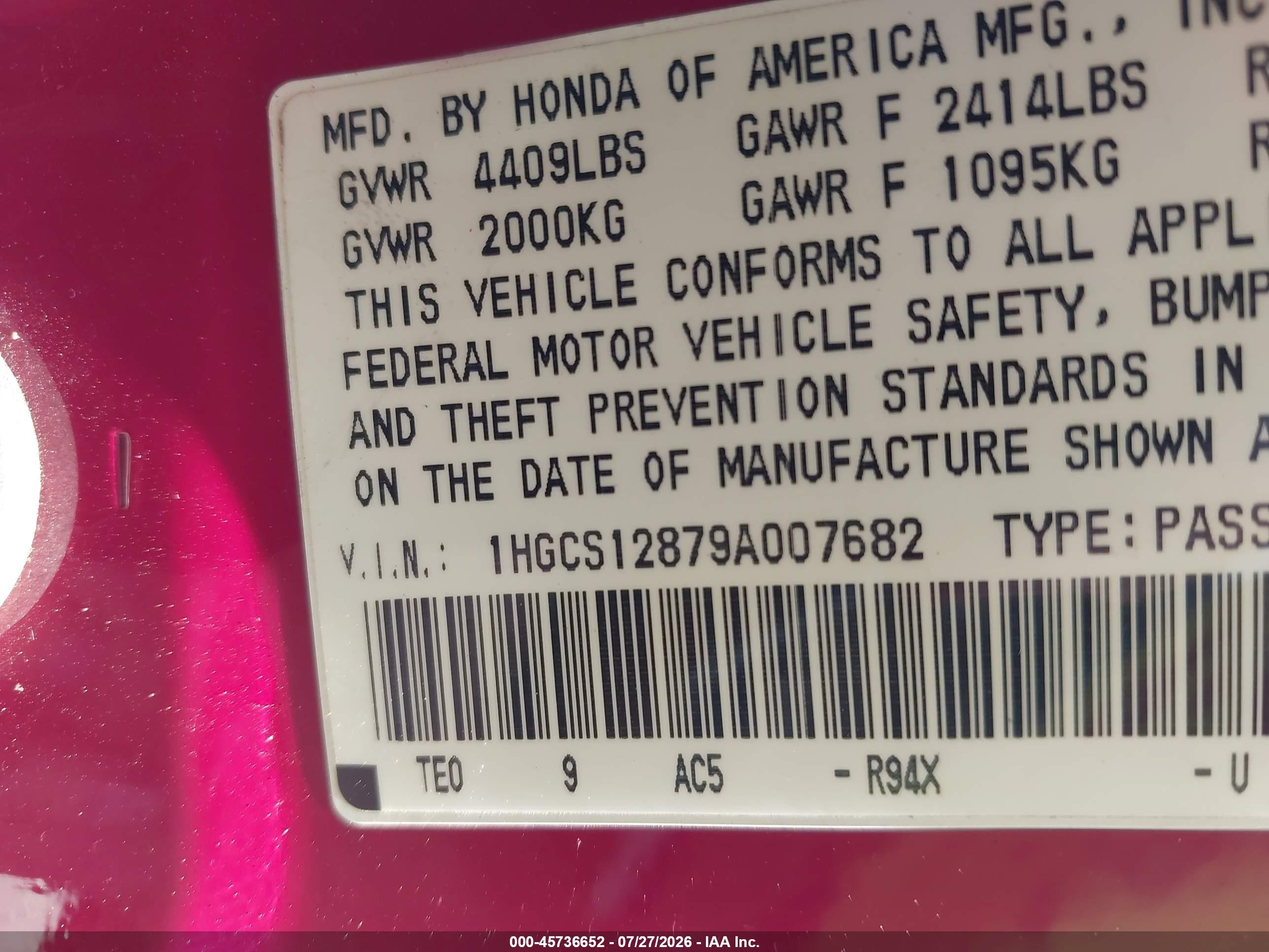 2009 Honda Accord 2.4 Ex-l Red vin: 1HGCS12879A007682