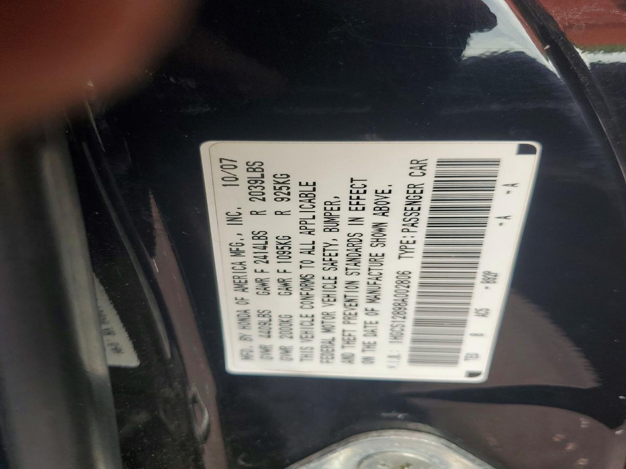 2008 Honda Accord Black vin: 1HGCS12898A002806