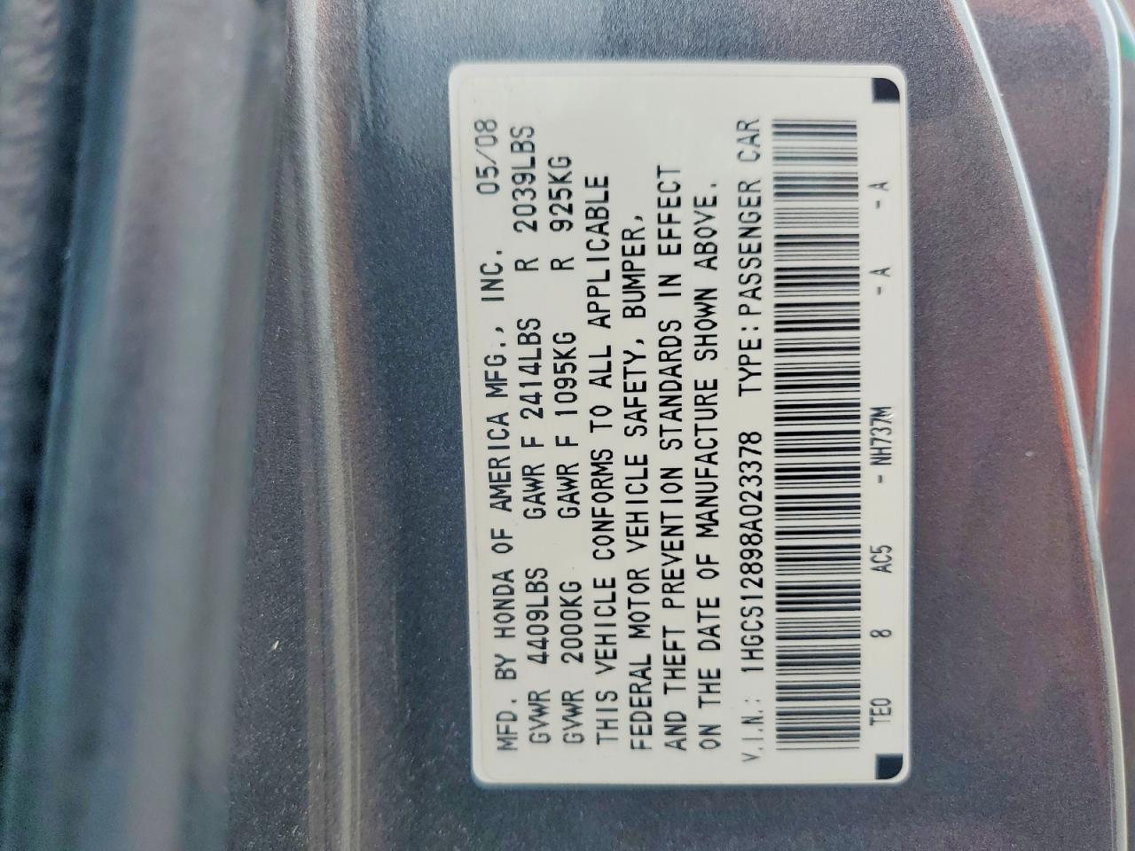 2008 Honda Accord Exl Gray vin: 1HGCS12898A023378