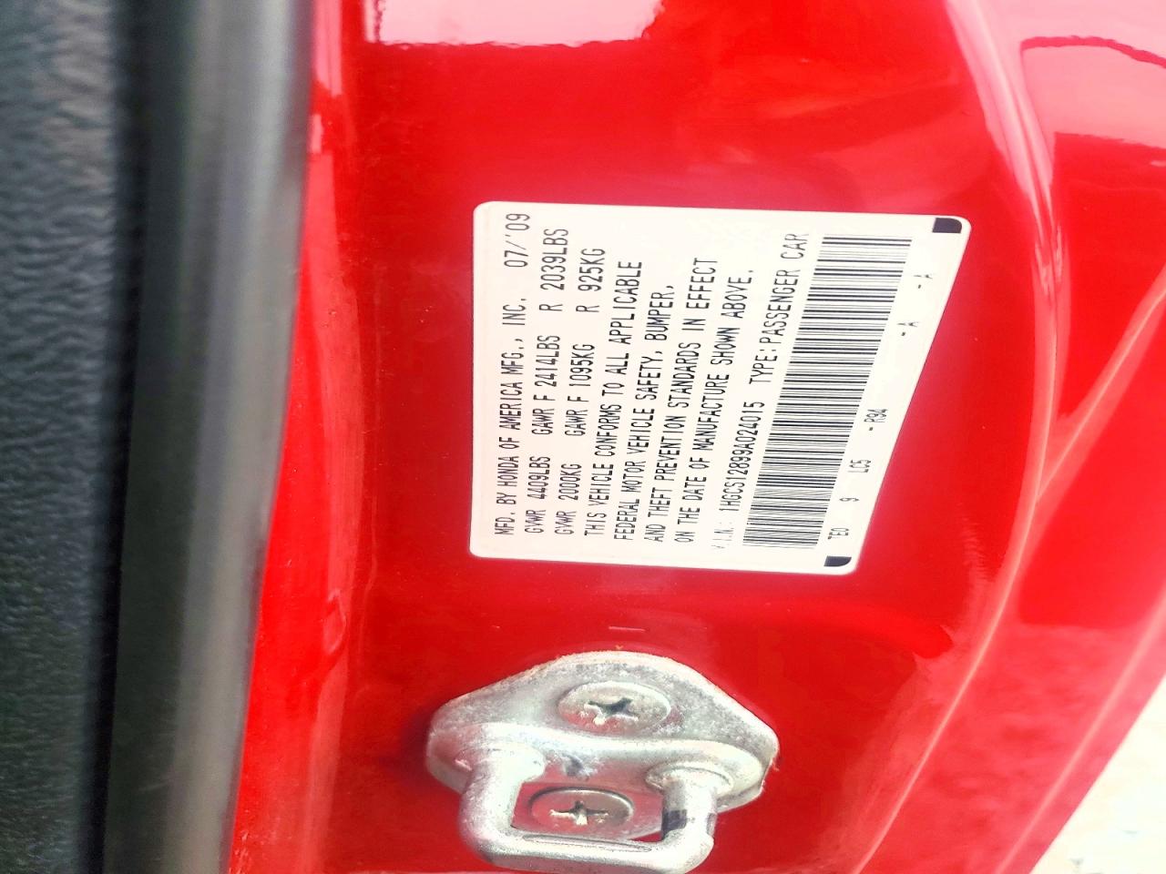 2009 Honda Accord Exl Red vin: 1HGCS12899A024015