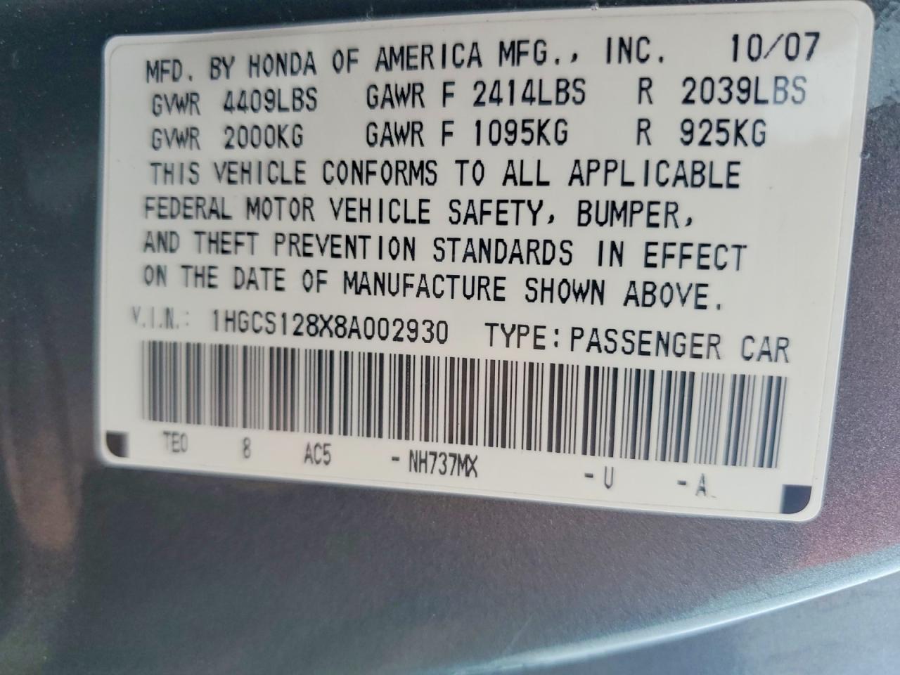 2008 Honda Accord Exl Gray vin: 1HGCS128X8A002930