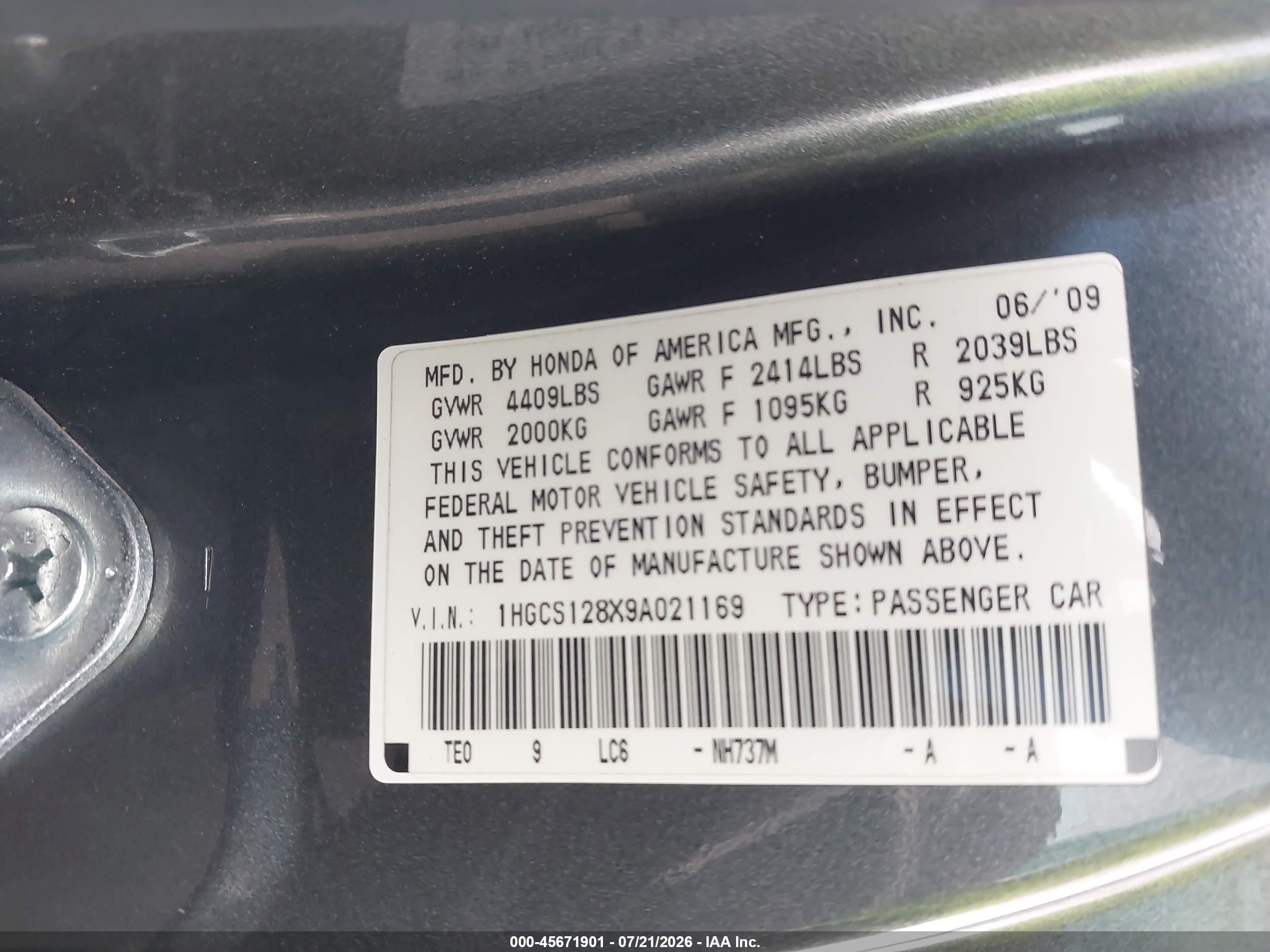 2009 Honda Accord 2.4 Ex-l Gray vin: 1HGCS128X9A021169