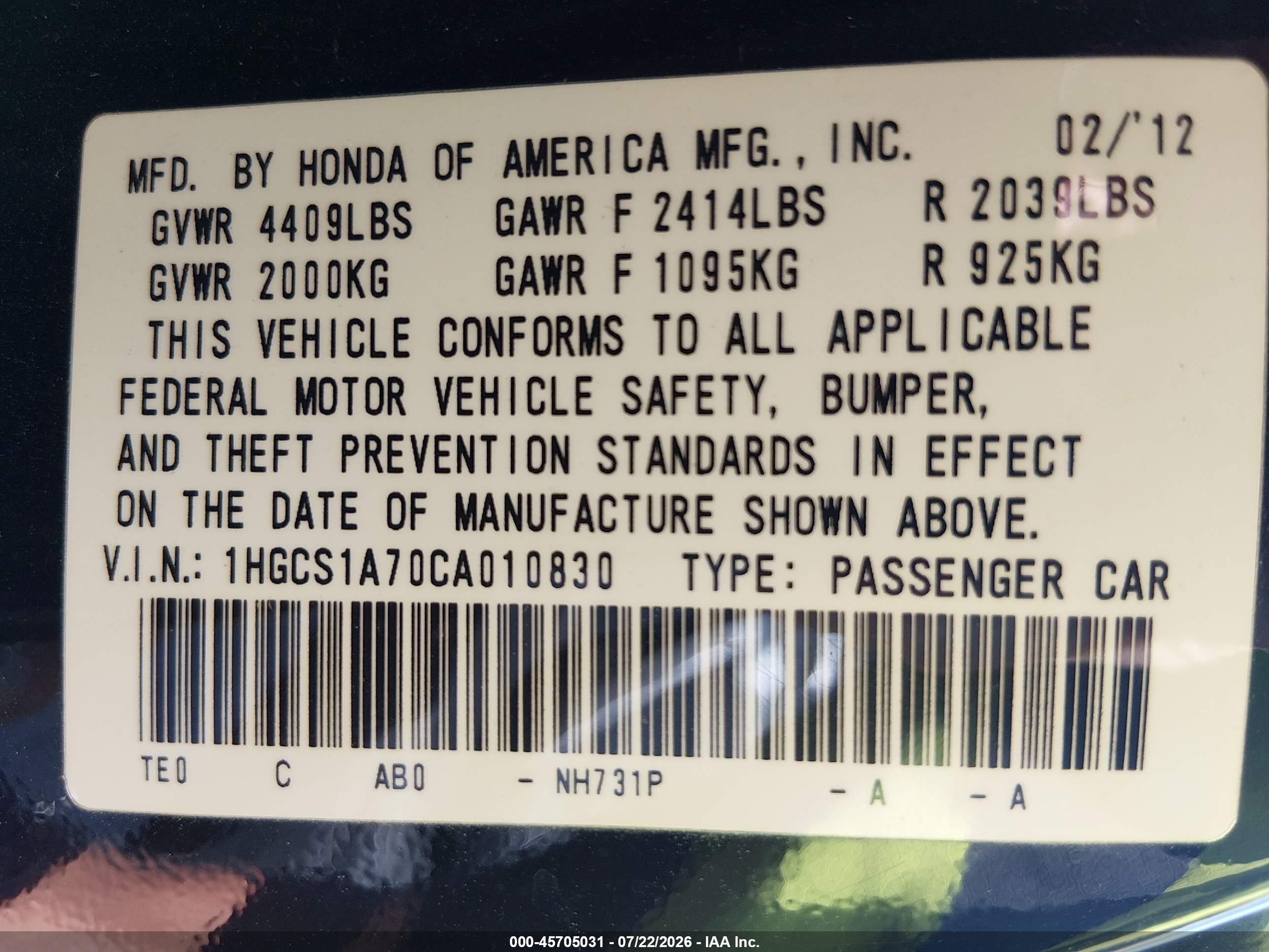 2012 Honda Accord 2.4 Ex Black vin: 1HGCS1A70CA010830