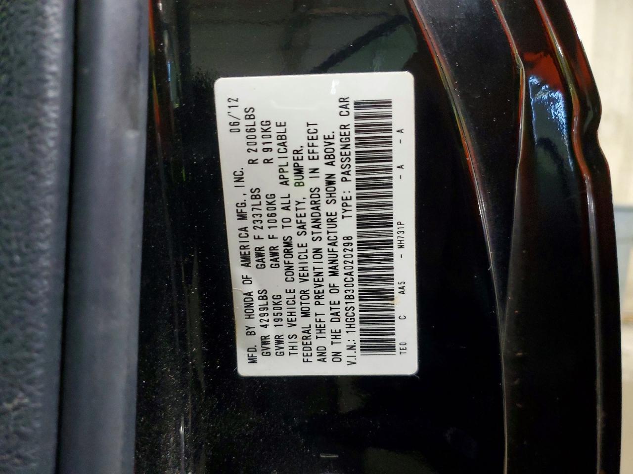 2012 Honda Accord Lx Black vin: 1HGCS1B30CA020298