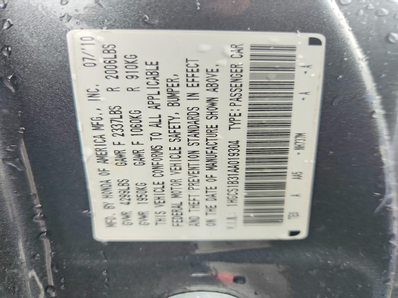 2010 Honda Accord Lx Gray vin: 1HGCS1B31AA019304