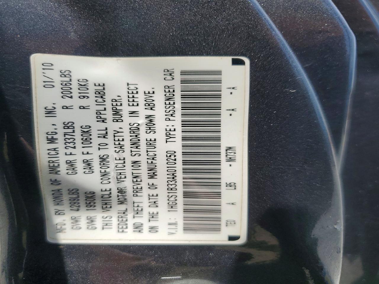 2010 Honda Accord Lx Gray vin: 1HGCS1B33AA010250