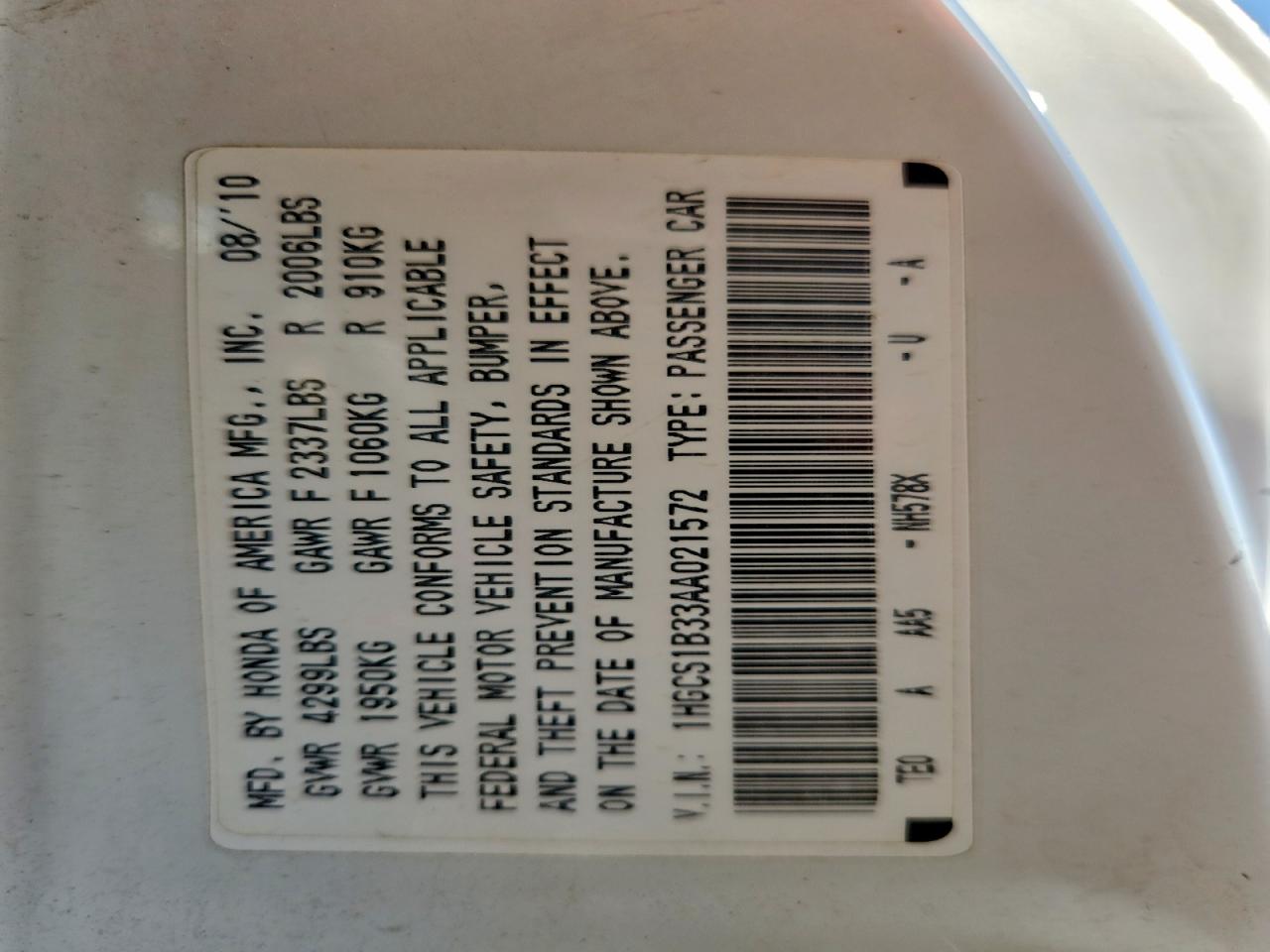 2010 Honda Accord Lx White vin: 1HGCS1B33AA021572