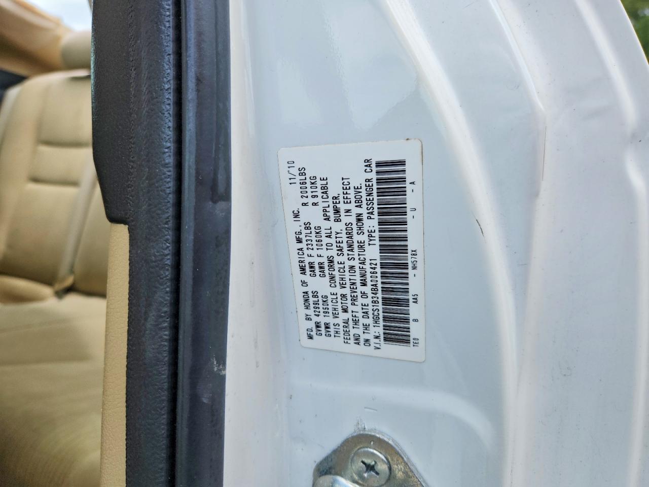 2011 Honda Accord Lx-s White vin: 1HGCS1B34BA006421