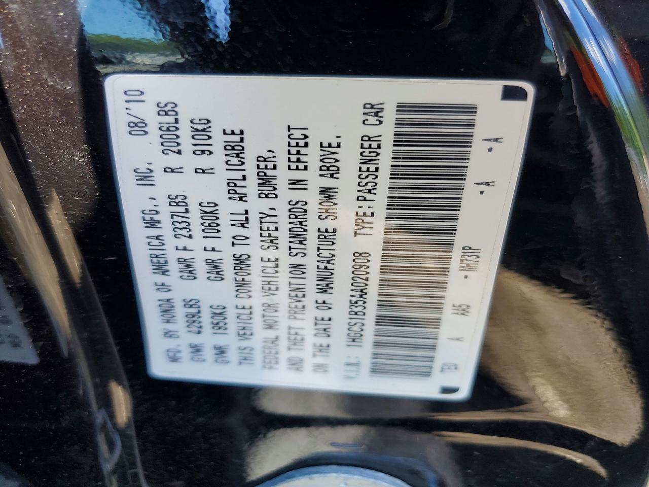 2010 Honda Accord Lx Black vin: 1HGCS1B35AA020908