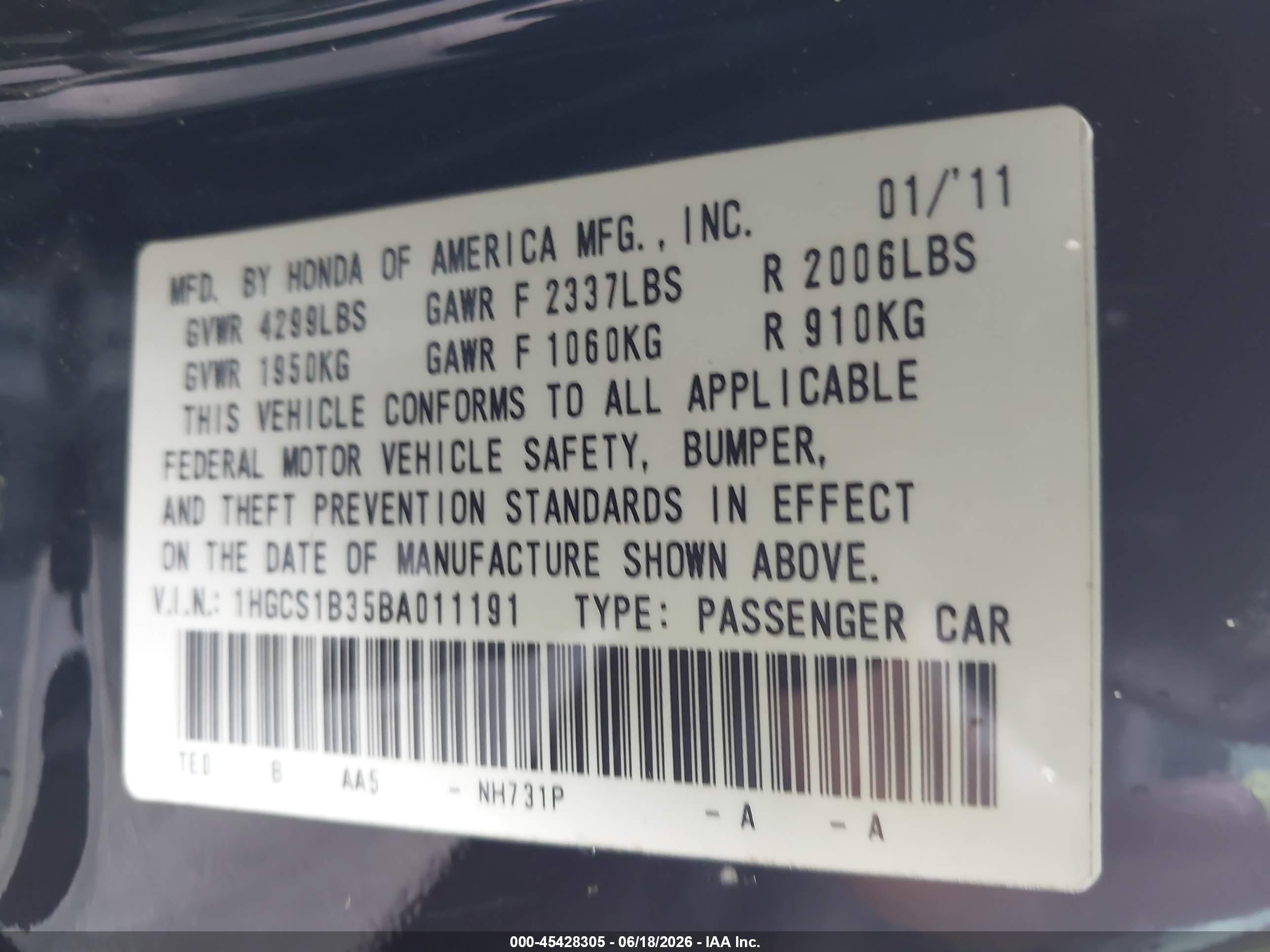 2011 Honda Accord 2.4 Lx-s Black vin: 1HGCS1B35BA011191