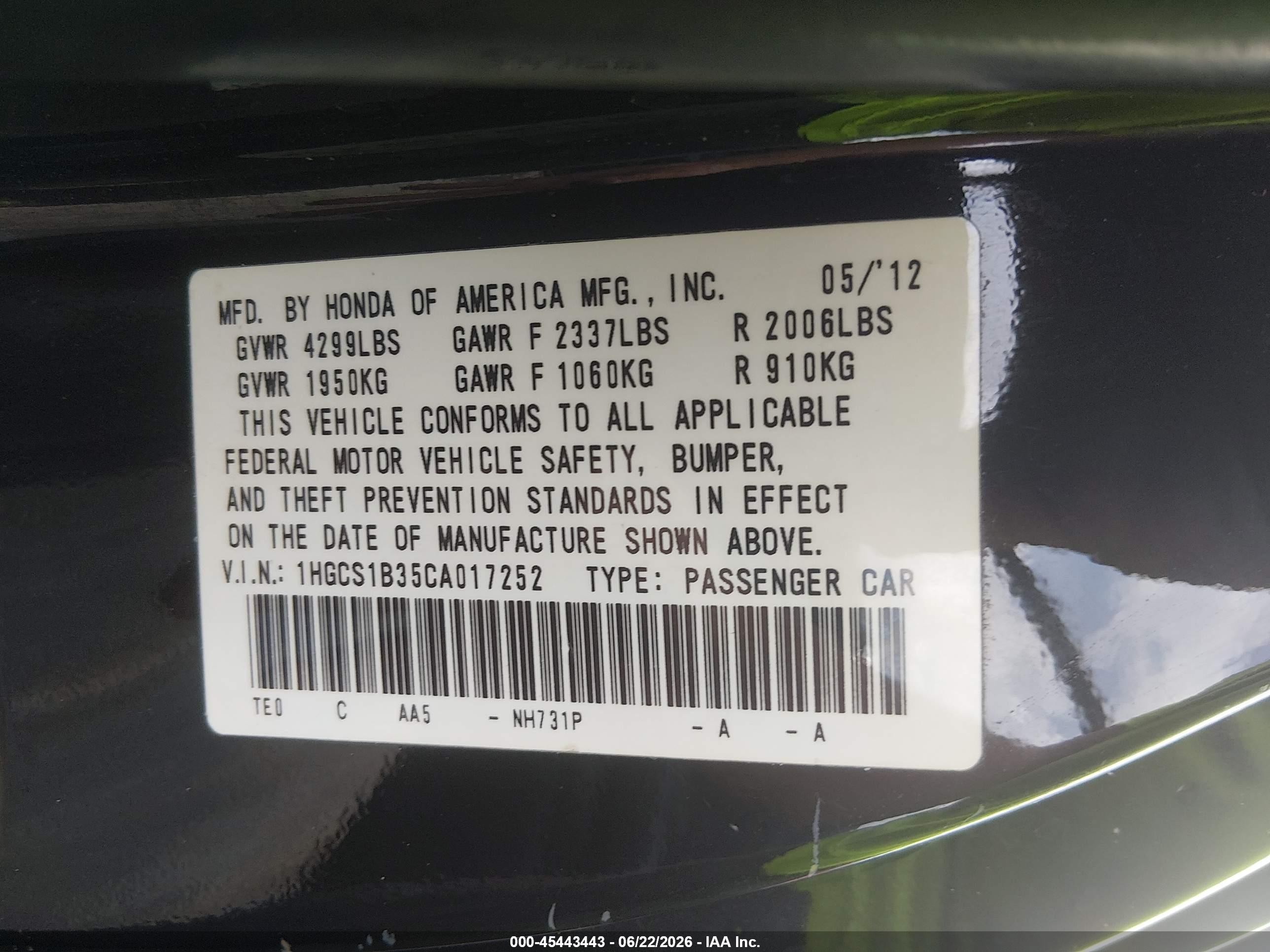 2012 Honda Accord 2.4 Lx-s Black vin: 1HGCS1B35CA017252