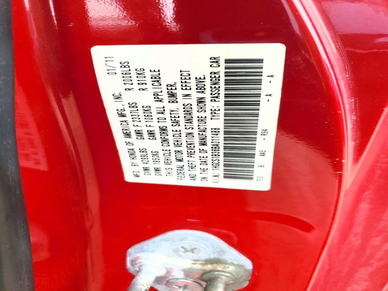 2011 Honda Accord Lx-s Red vin: 1HGCS1B36BA011488