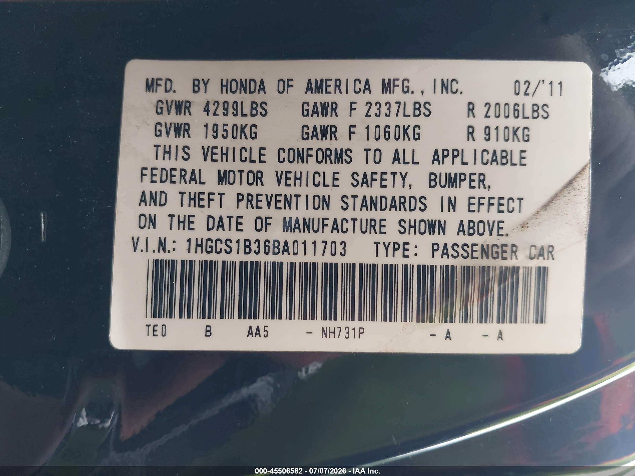 2011 Honda Accord 2.4 Lx-s Черный vin: 1HGCS1B36BA011703