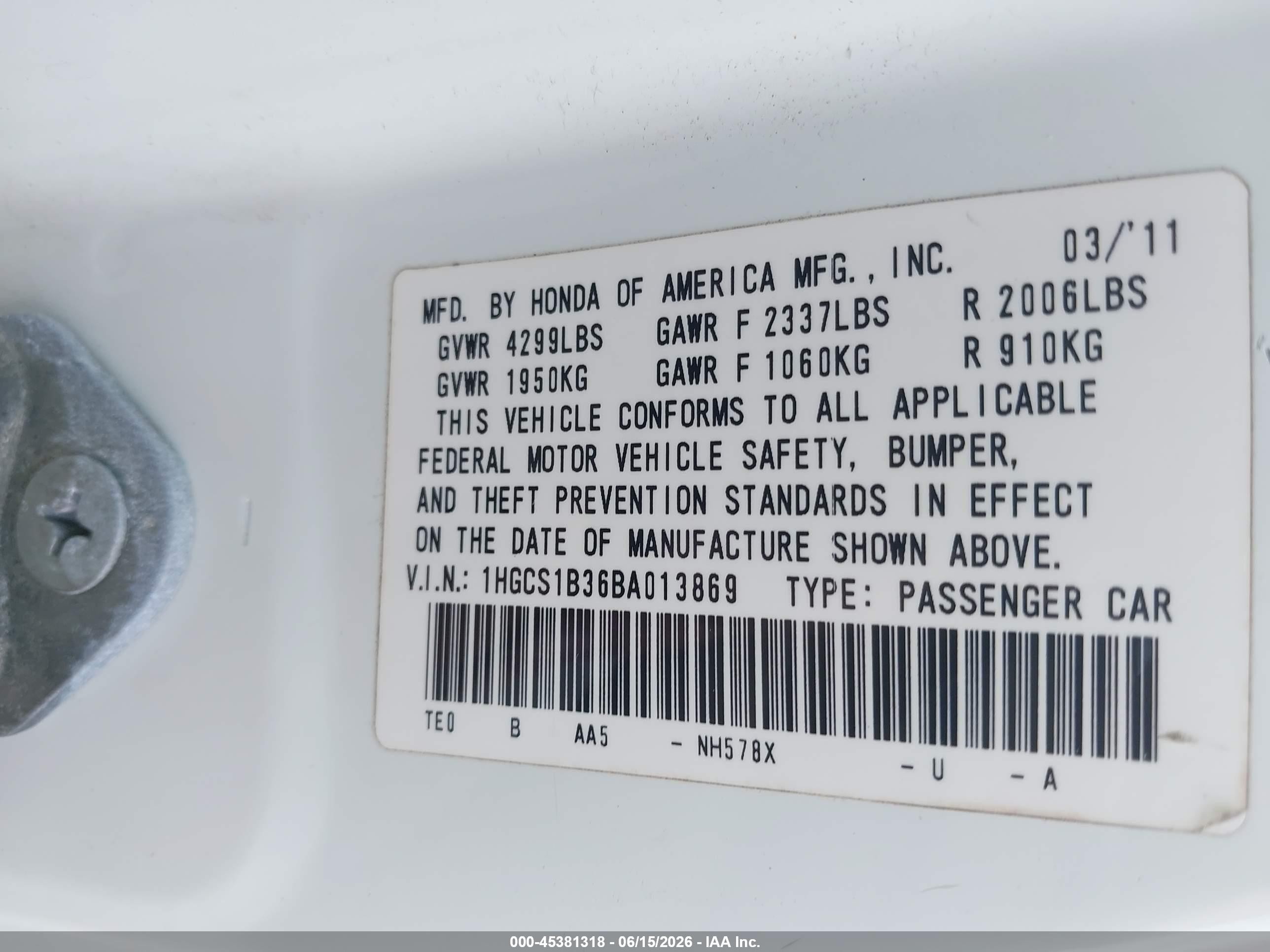 2011 Honda Accord 2.4 Lx-s White vin: 1HGCS1B36BA013869