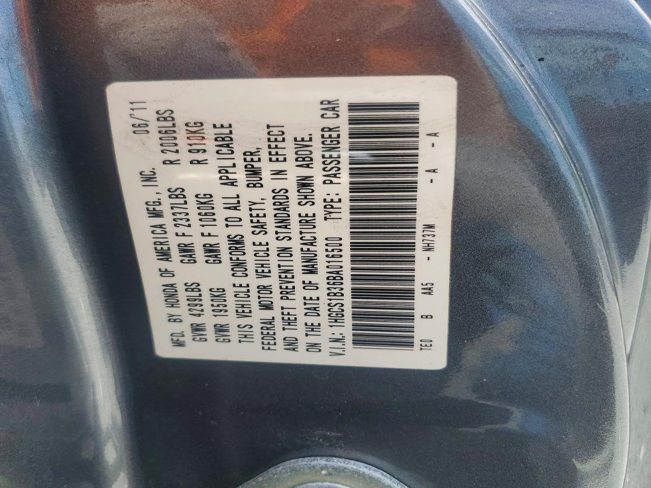 2011 Honda Accord Lx-s Gray vin: 1HGCS1B36BA016500