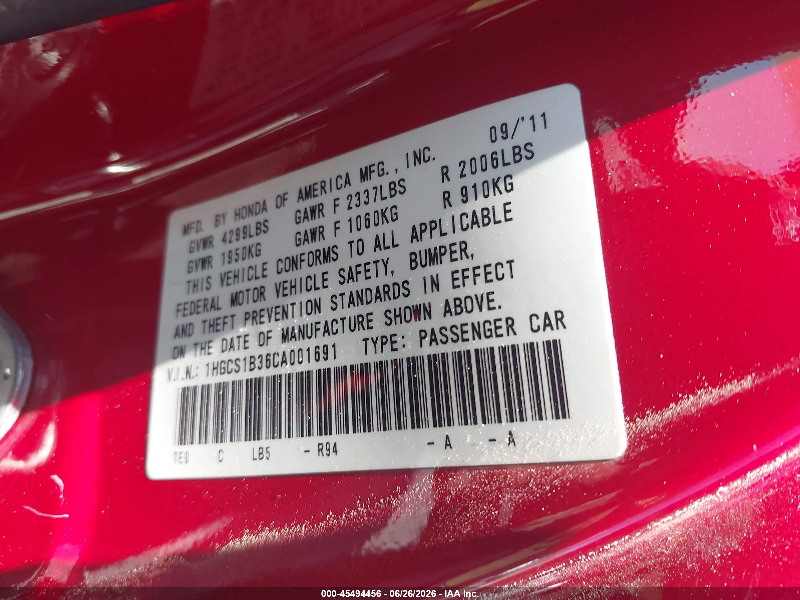 2012 Honda Accord 2.4 Lx-s Red vin: 1HGCS1B36CA001691