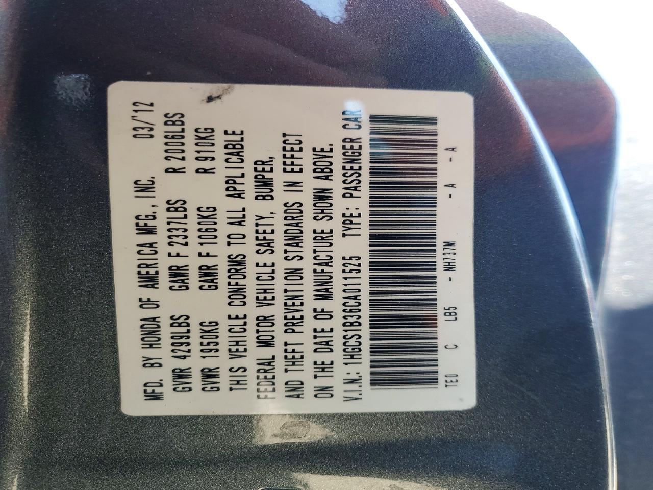 2012 Honda Accord Lx Серый vin: 1HGCS1B36CA011525