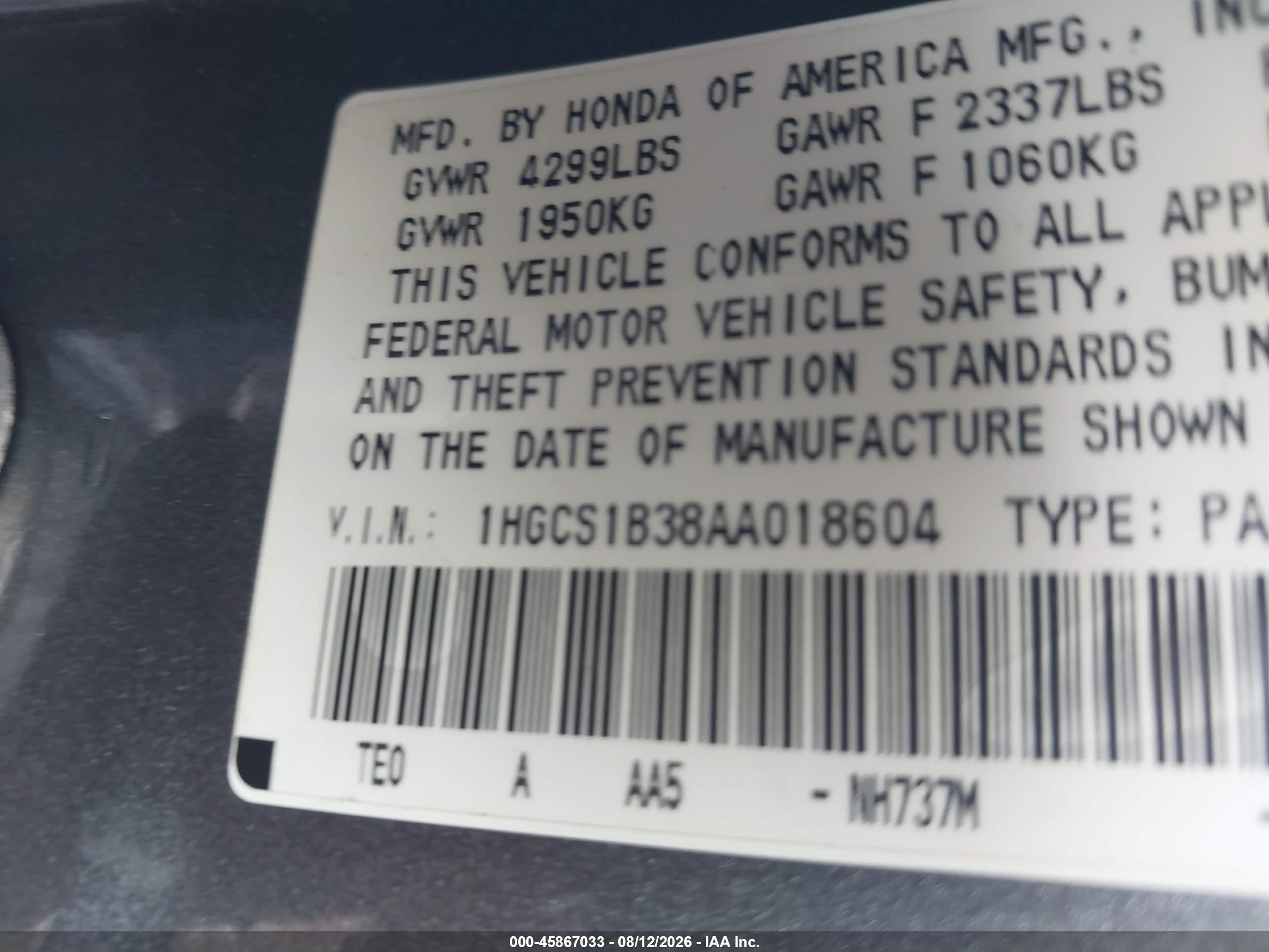 2010 Honda Accord 2.4 Lx-s Gray vin: 1HGCS1B38AA018604