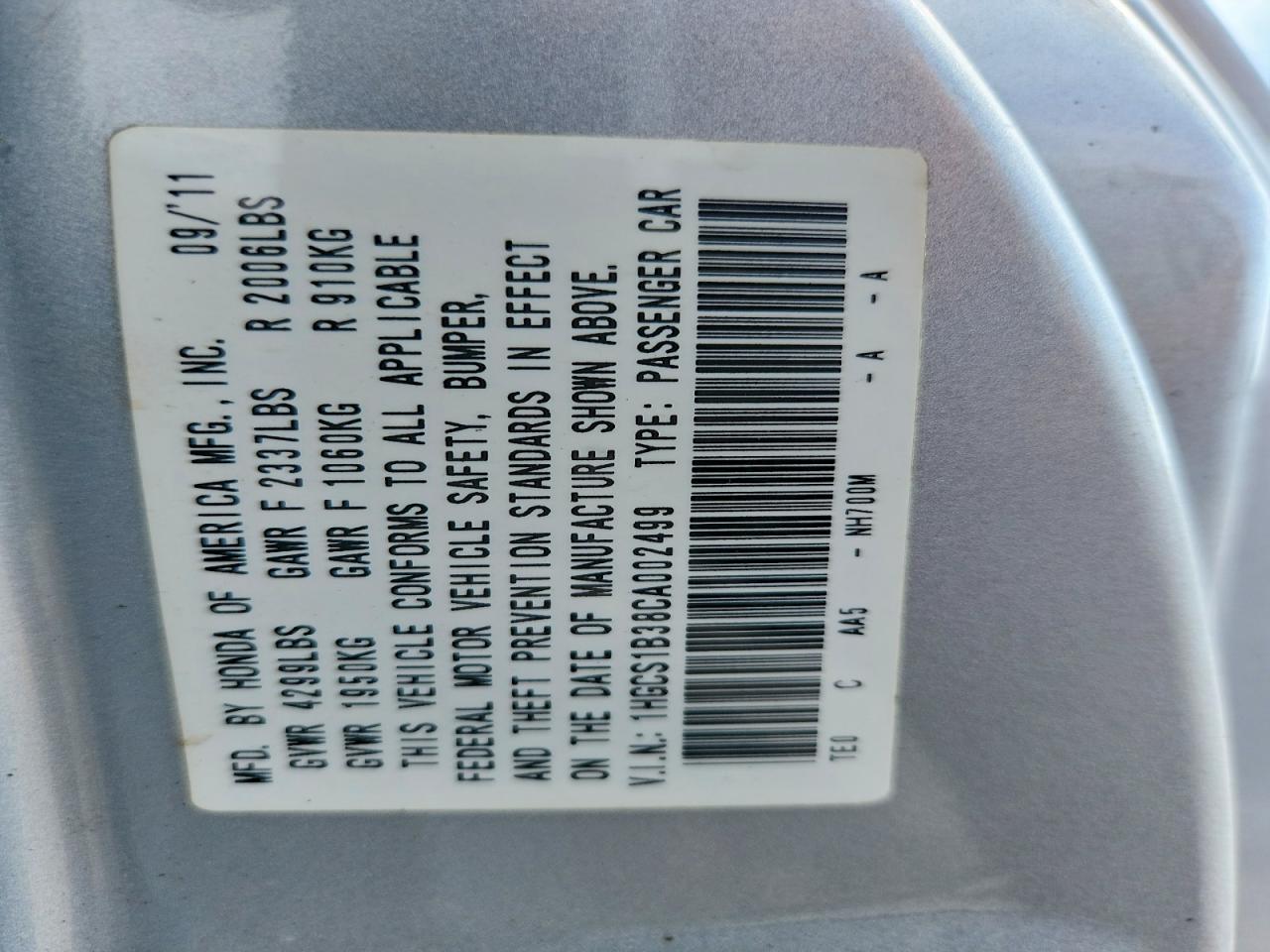 2012 Honda Accord Lx Silver vin: 1HGCS1B38CA002499