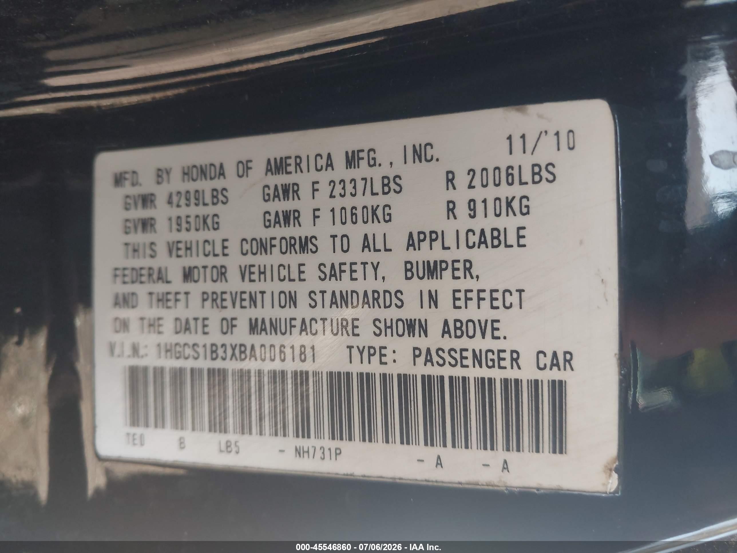 2011 Honda Accord 2.4 Lx-s Black vin: 1HGCS1B3XBA006181